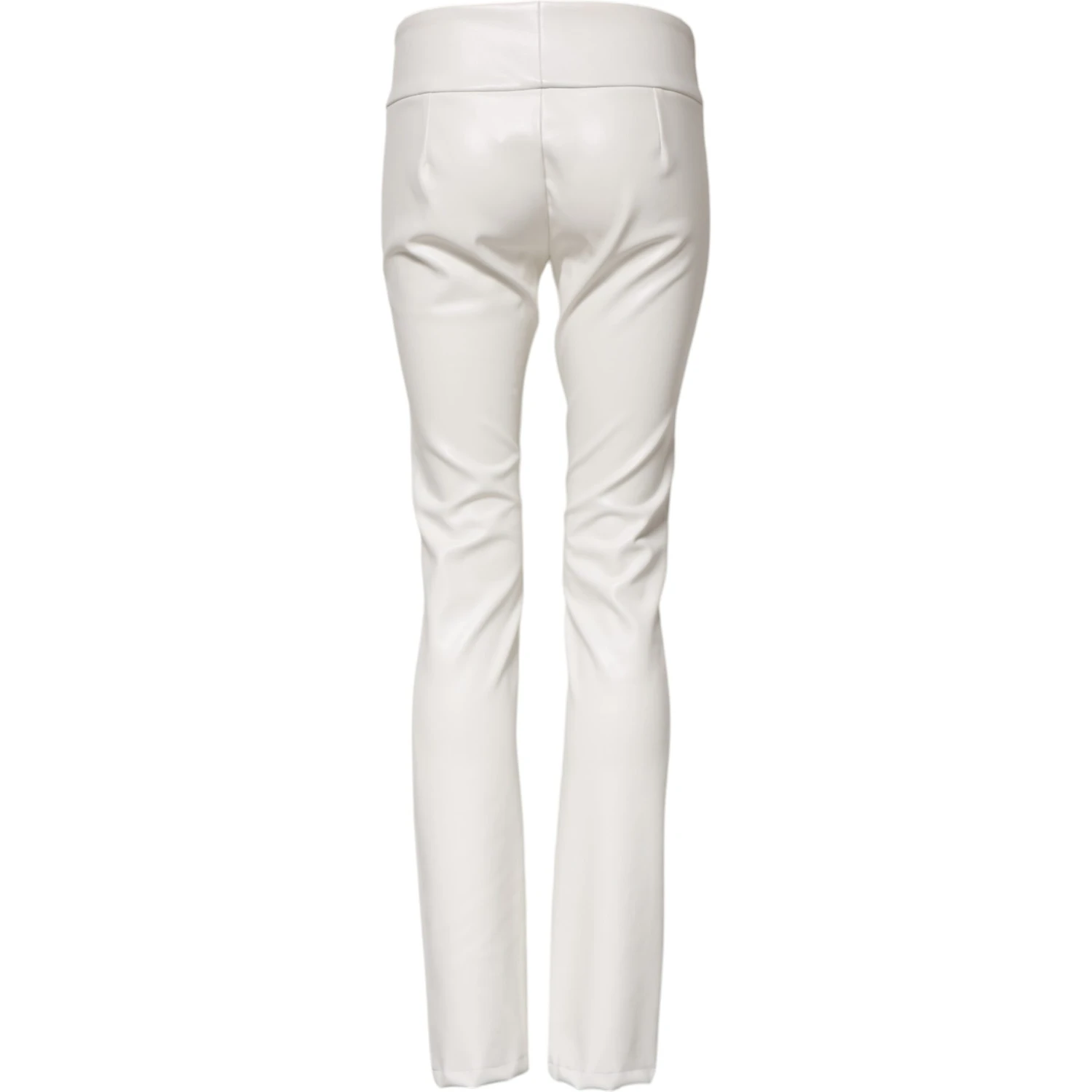 White Polyurethane High Waist Tapered Pants