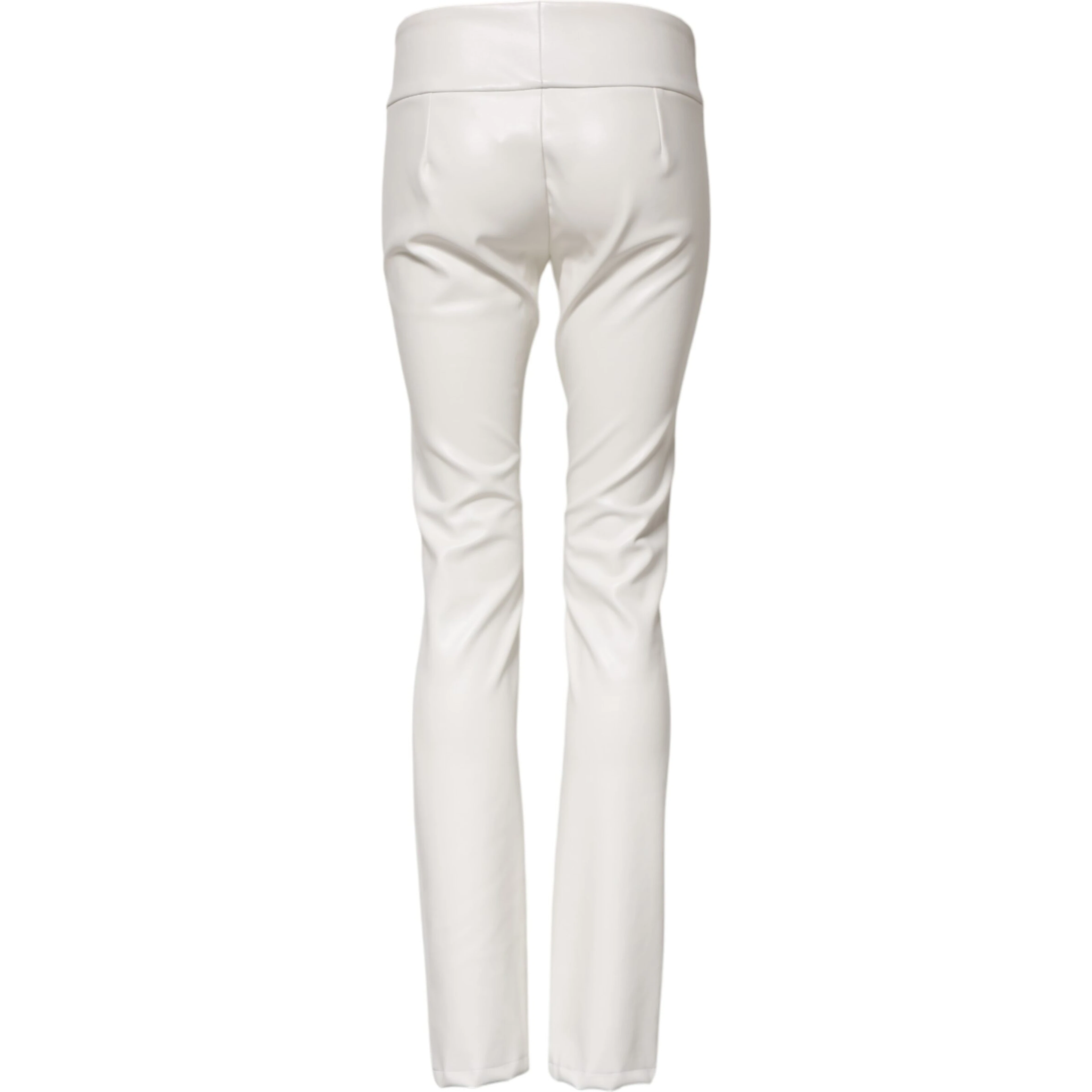 White Polyurethane High Waist Tapered Pants