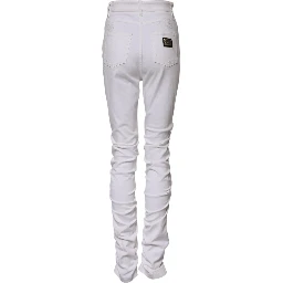 White Tattered Cotton High Waist Denim Jeans