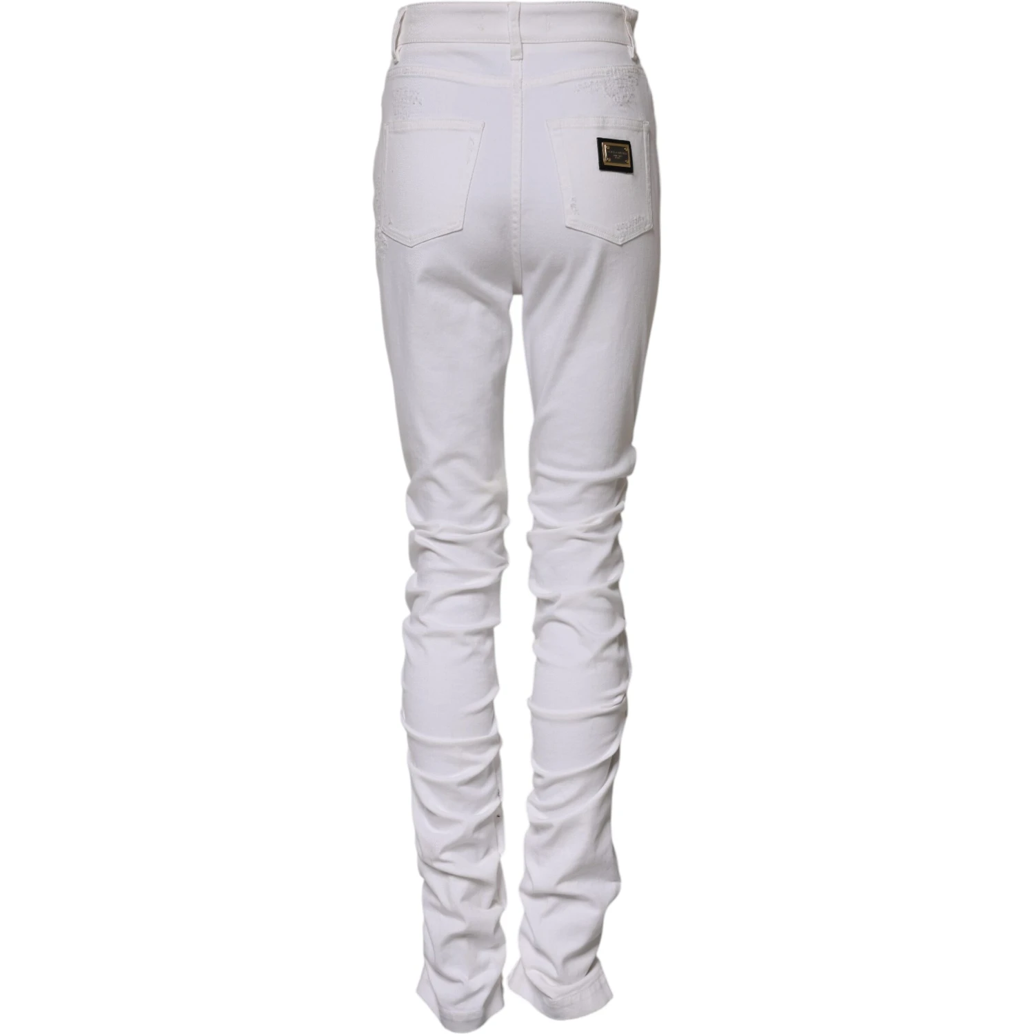 White Tattered Cotton High Waist Denim Jeans
