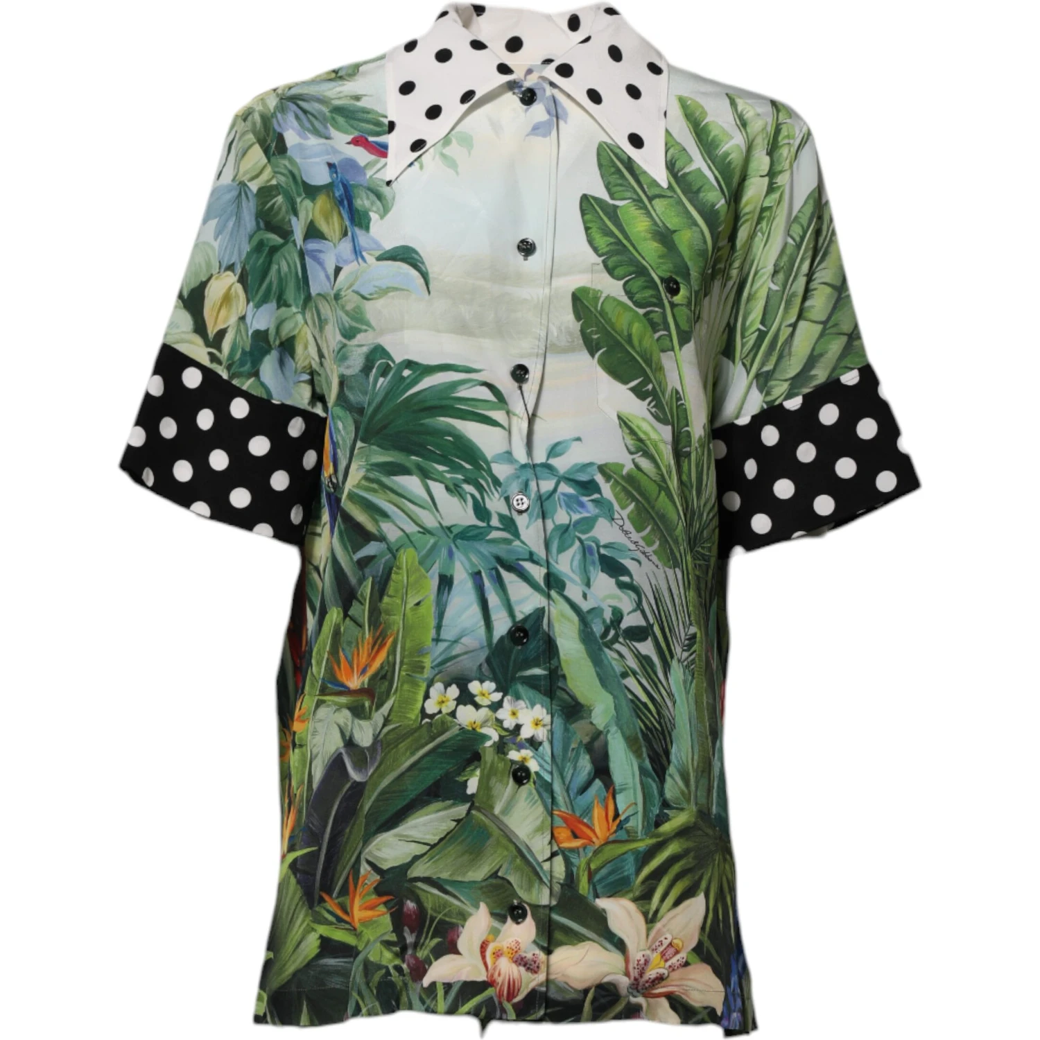 Multicolor Printed Silk Collared Shirt Top