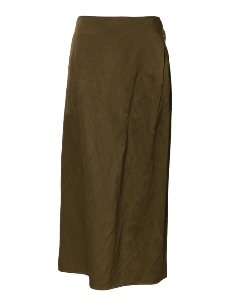 Olive Green Viscose A-line High Waist Midi Skirt
