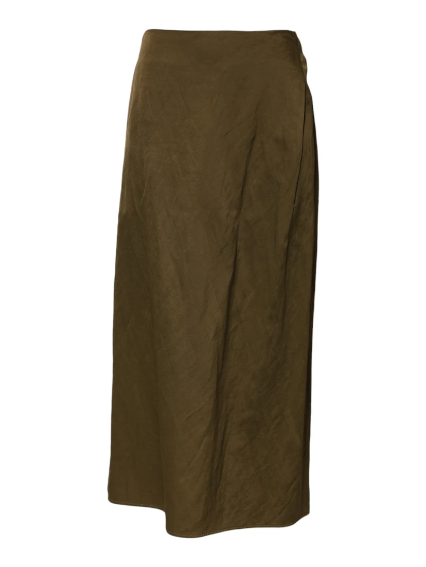 Olive Green Viscose A-line High Waist Midi Skirt
