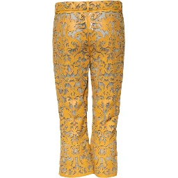 Yellow Floral Lace Mid Waist Capri Pants