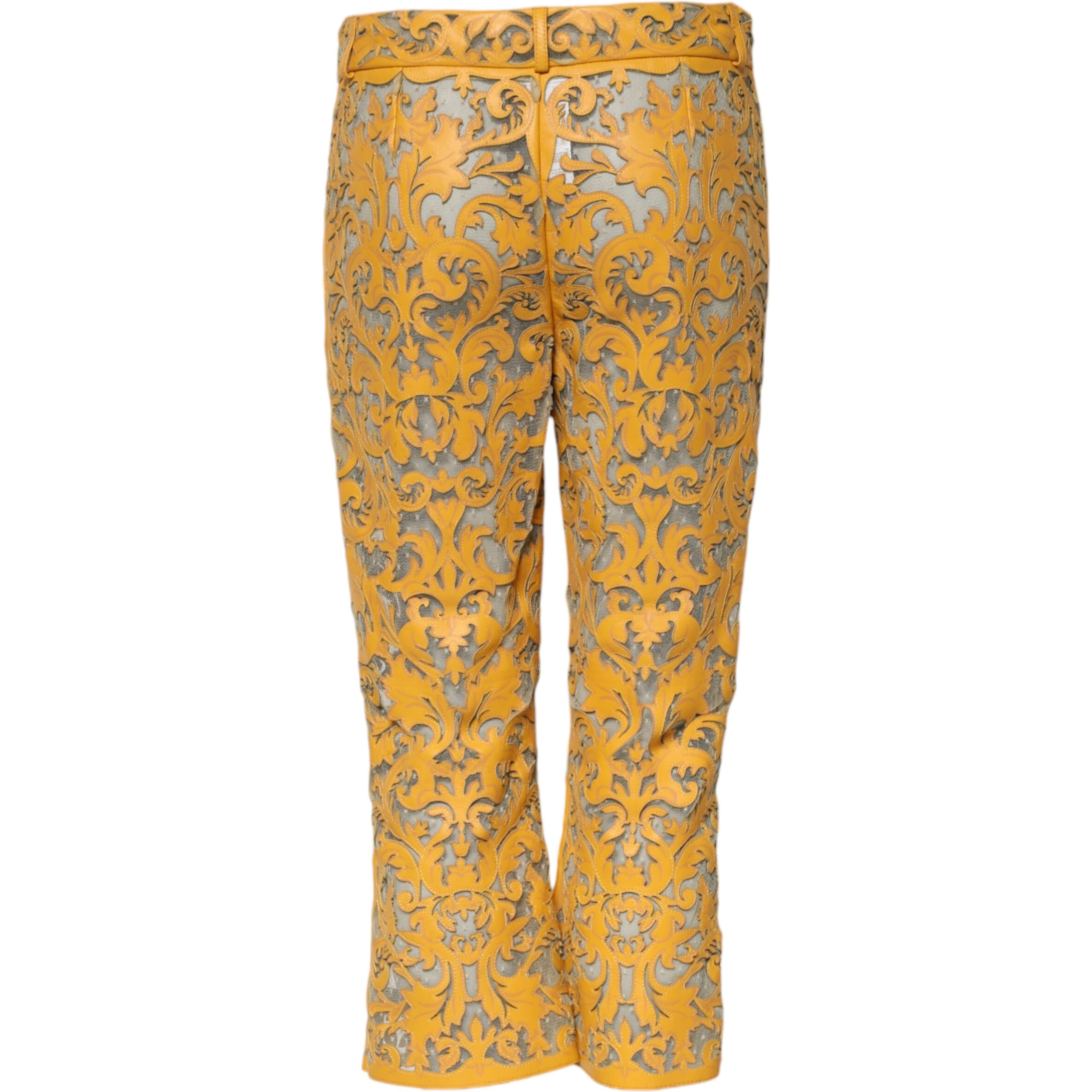 Yellow Floral Lace Mid Waist Capri Pants