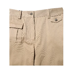 Beige Mid Waist Cargo Tapered Pants