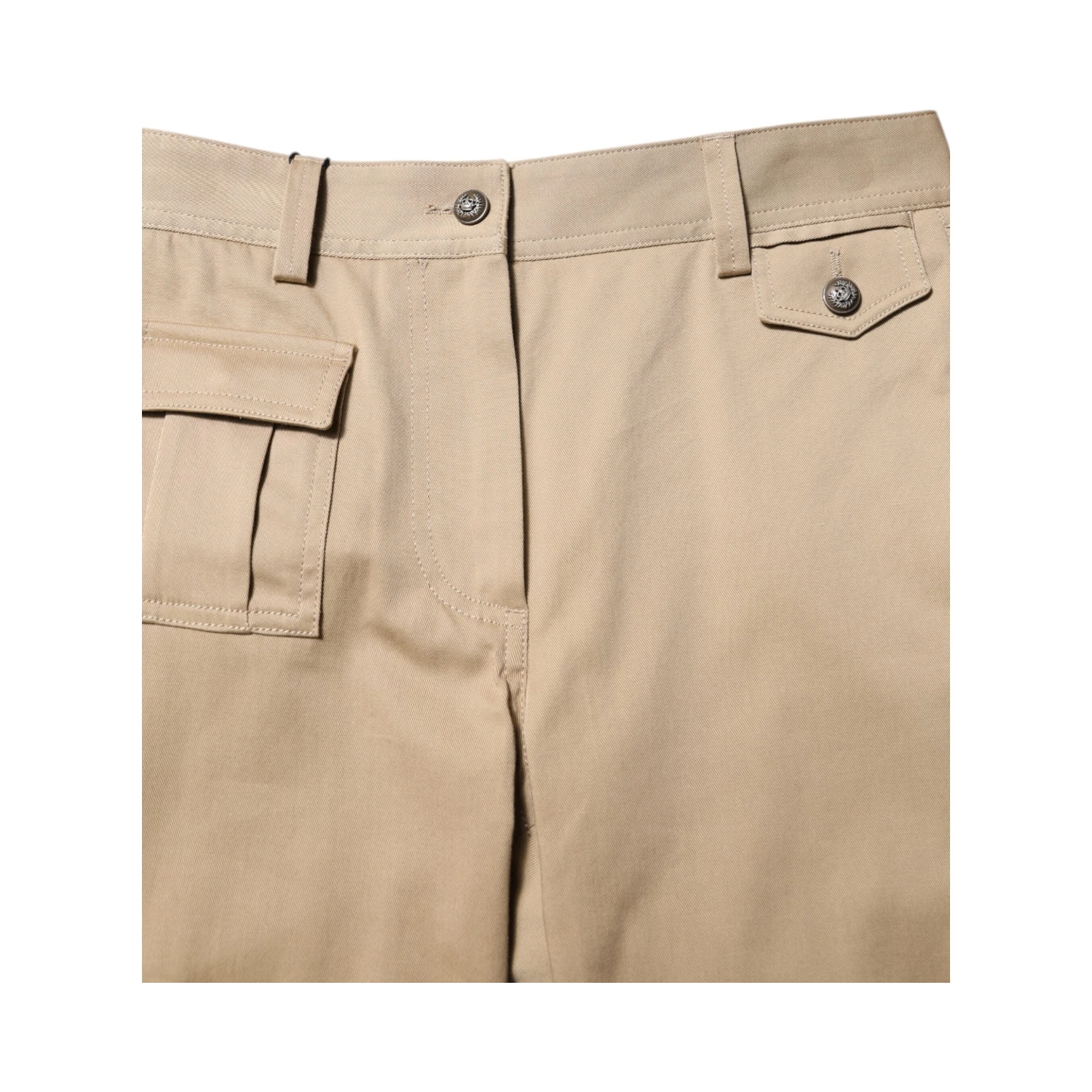 Beige Mid Waist Cargo Tapered Pants