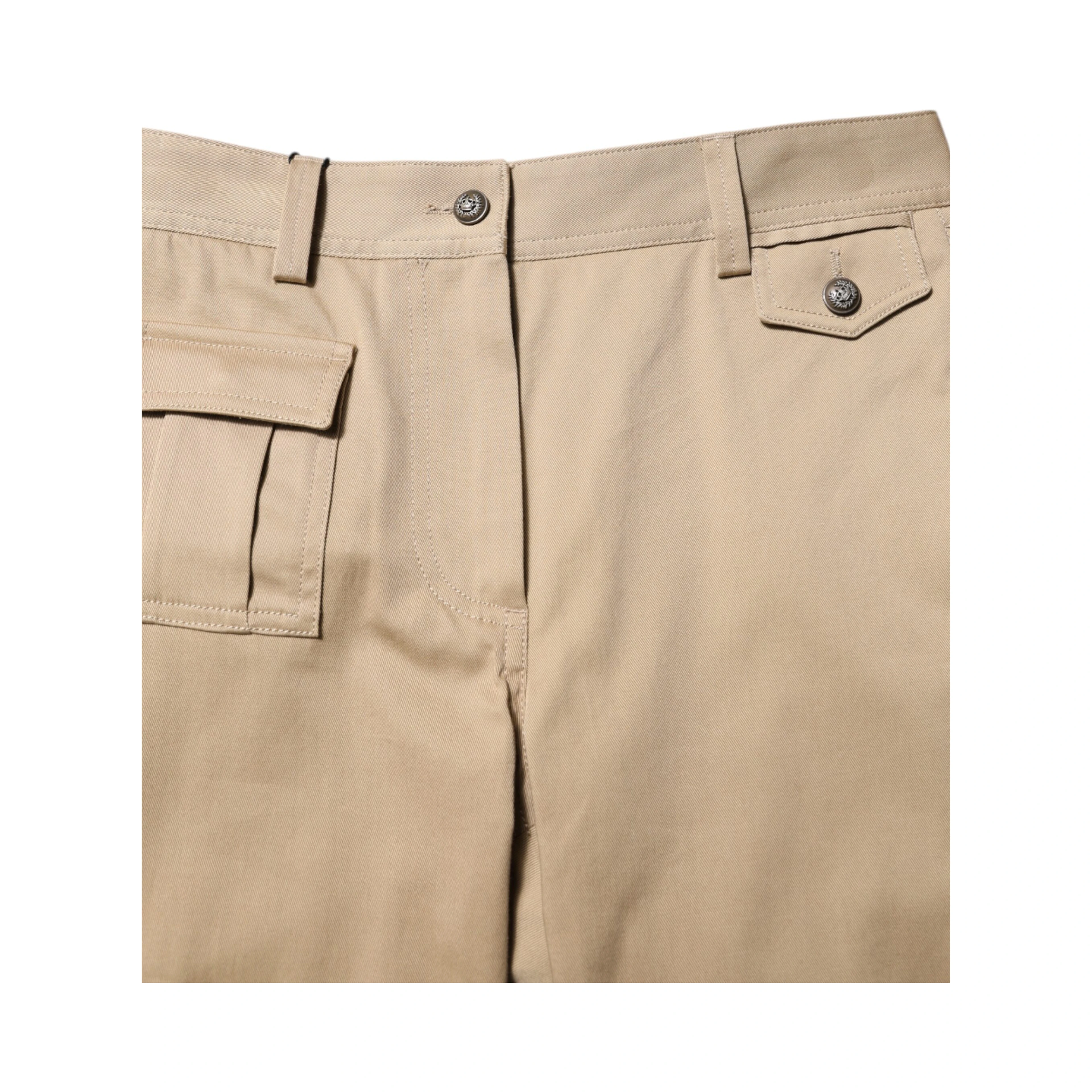Beige Mid Waist Cargo Tapered Pants