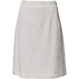White Floral Brocade A-line High Waist Skirt