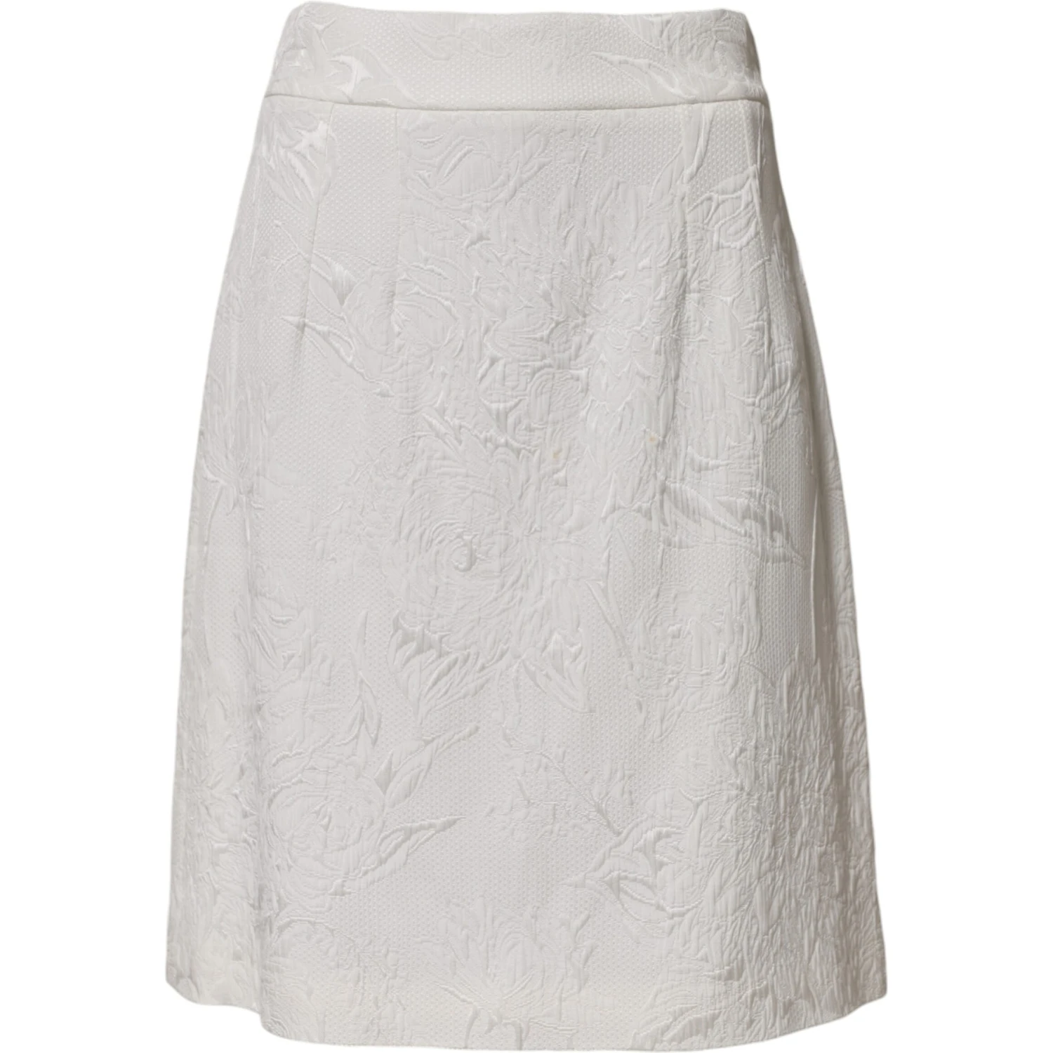 White Floral Brocade A-line High Waist Skirt