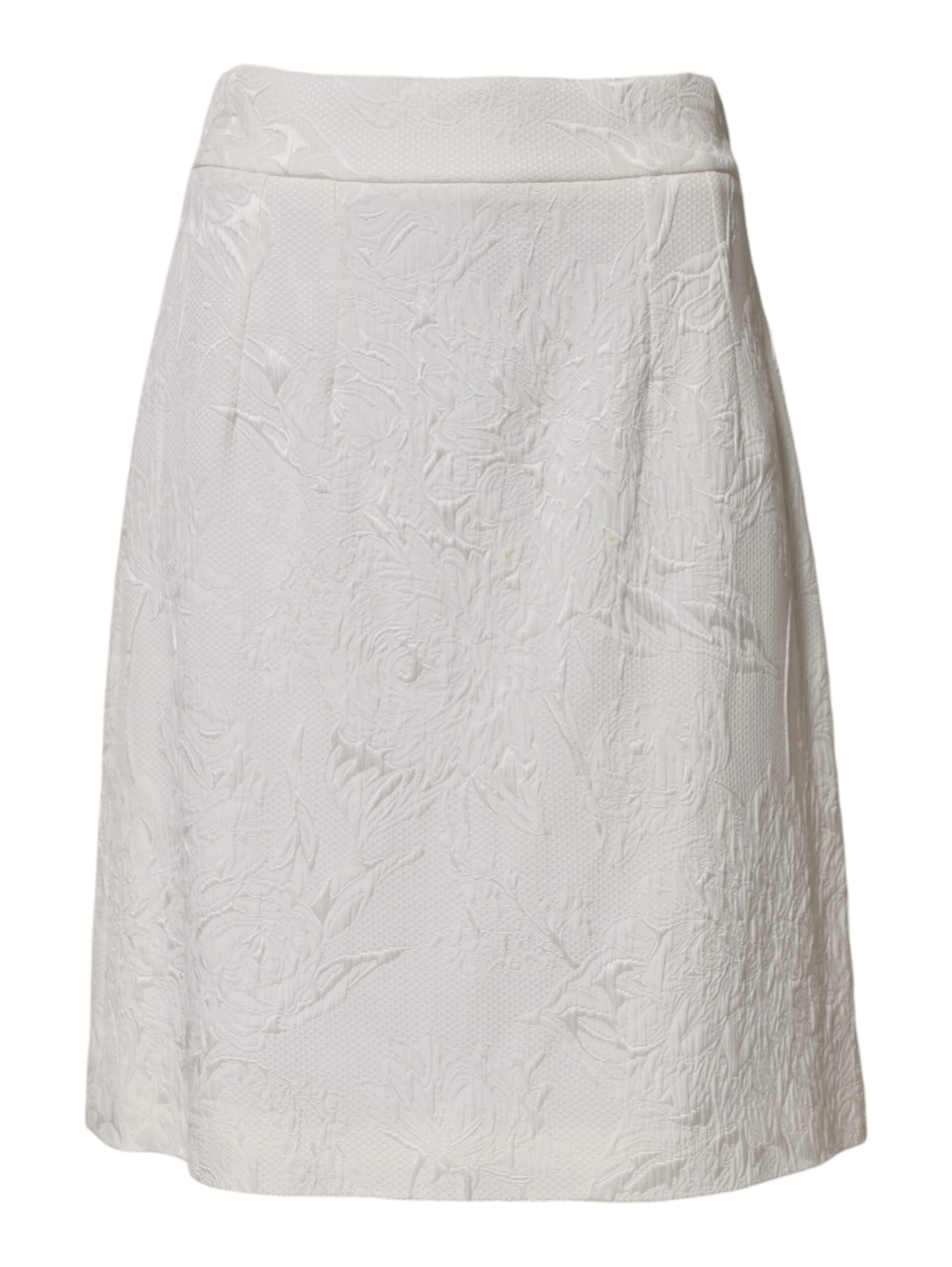 White Floral Brocade A-line High Waist Skirt