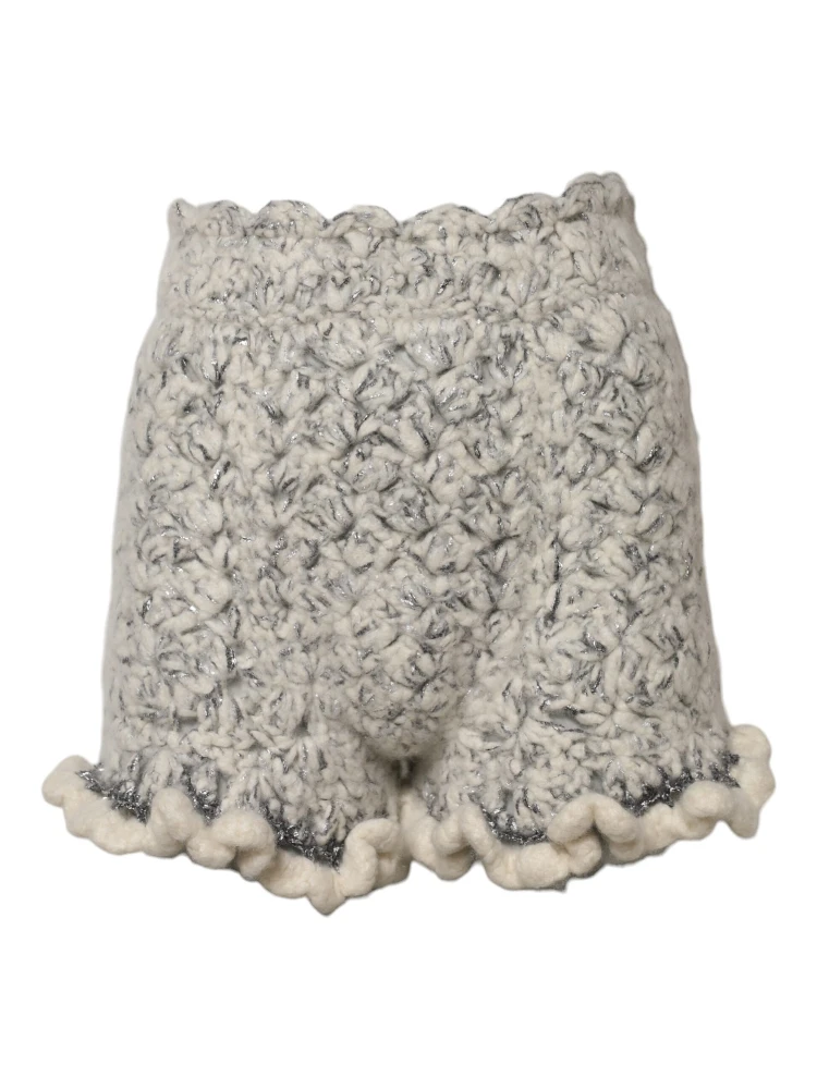 Metallic Bouclé Knit Cashmere Ruffled Shorts