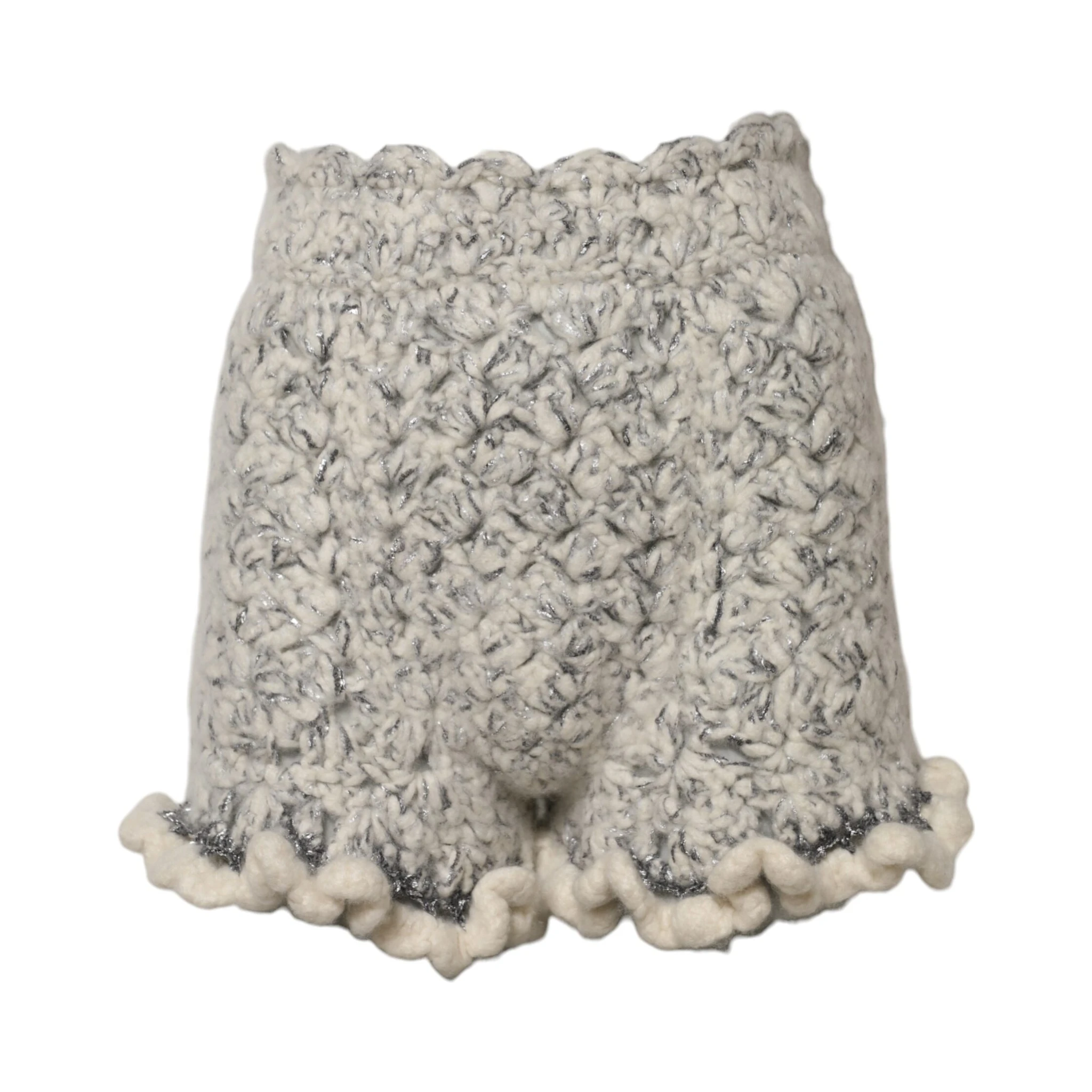 Metallic Bouclé Knit Cashmere Ruffled Shorts