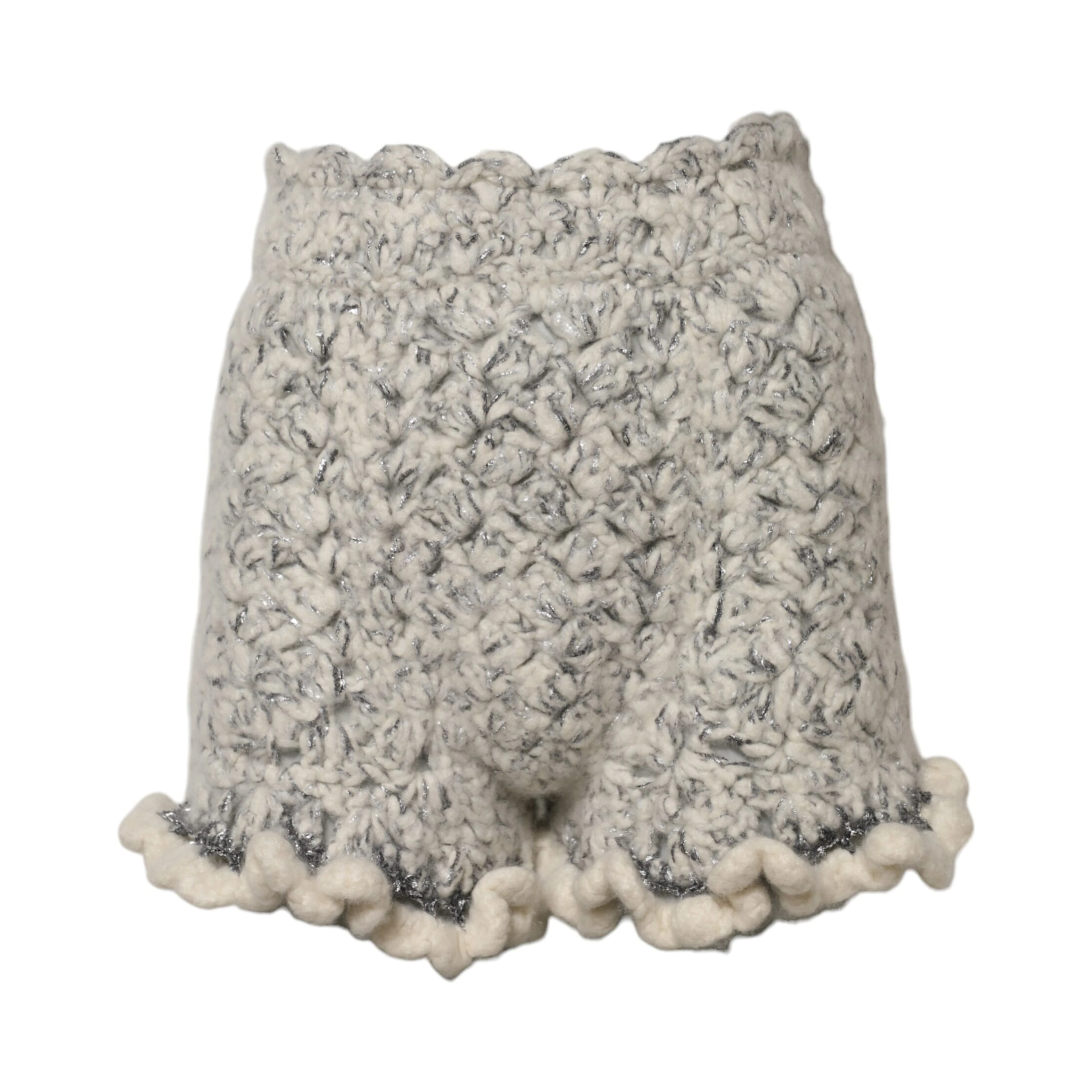 Metallic Bouclé Knit Cashmere Ruffled Shorts