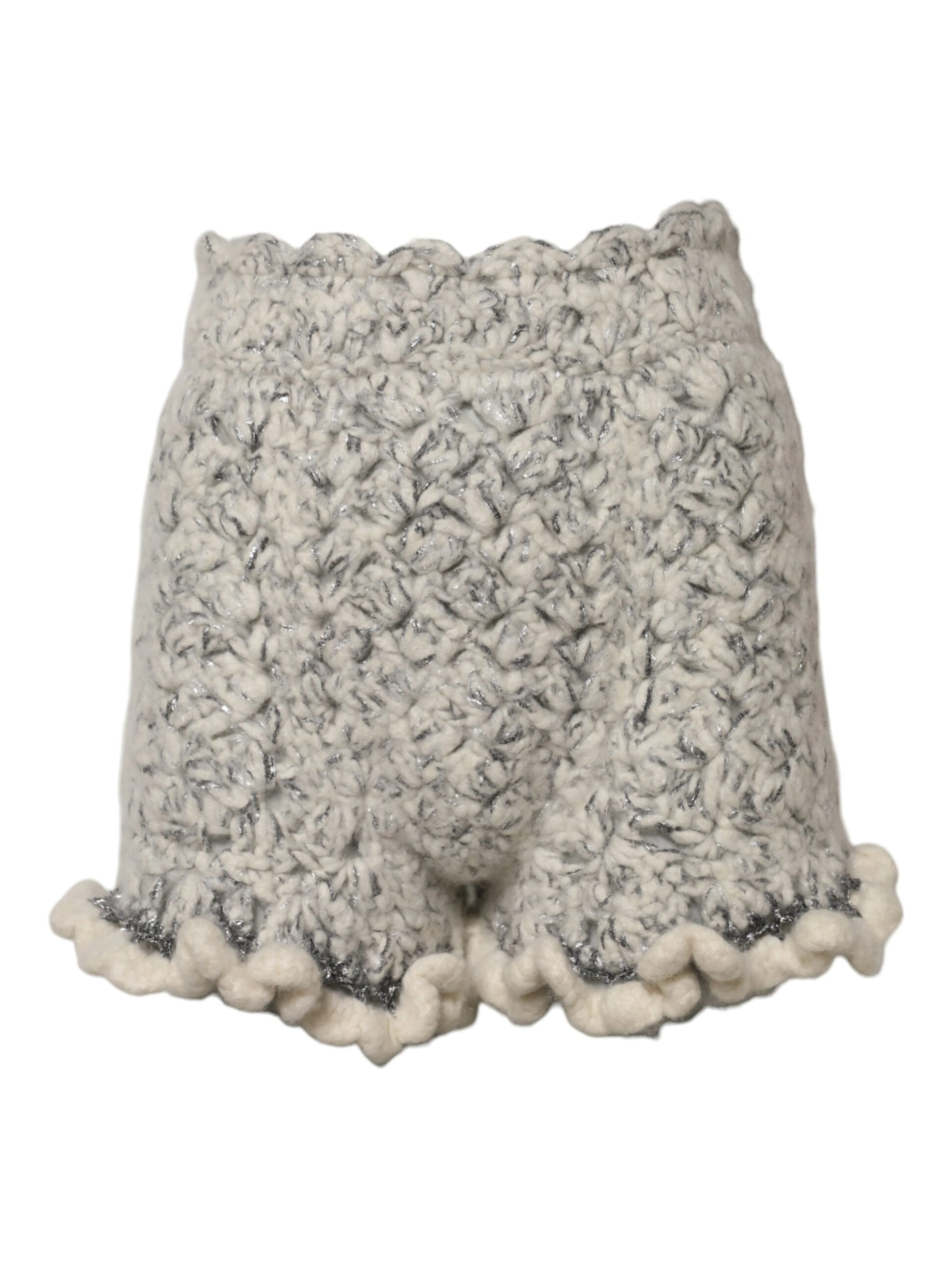 Metallic Bouclé Knit Cashmere Ruffled Shorts