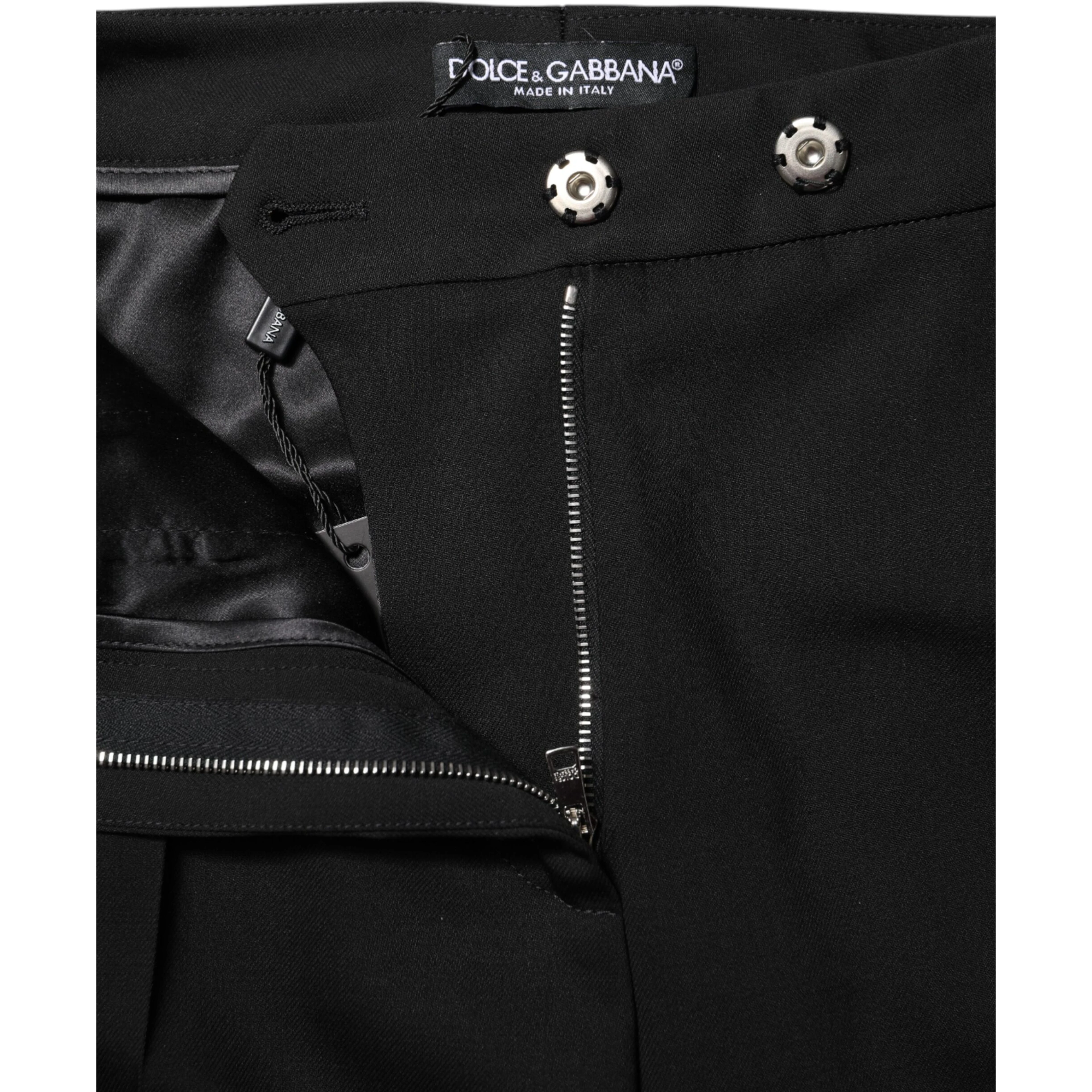 Black Wool High Waist Flared Pants