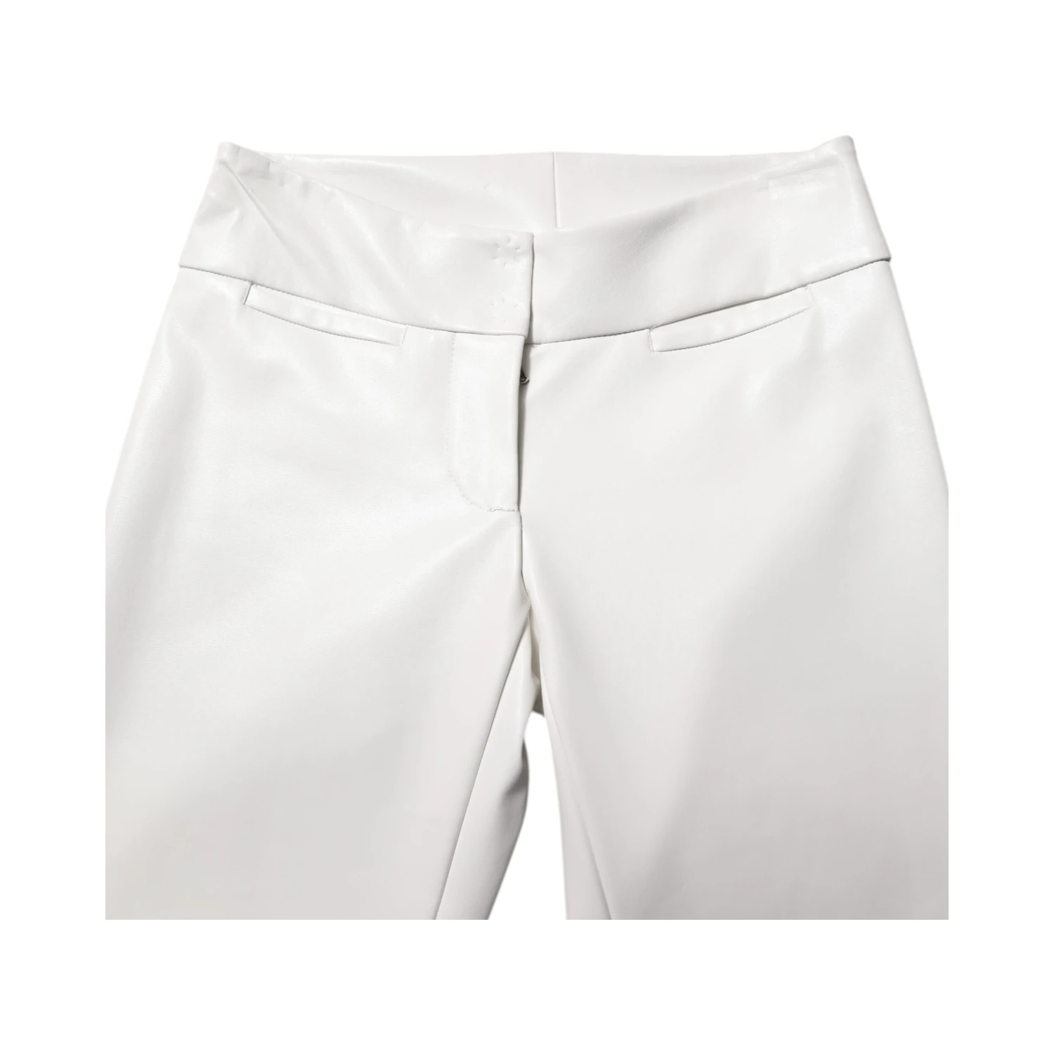 White Polyurethane High Waist Tapered Pants