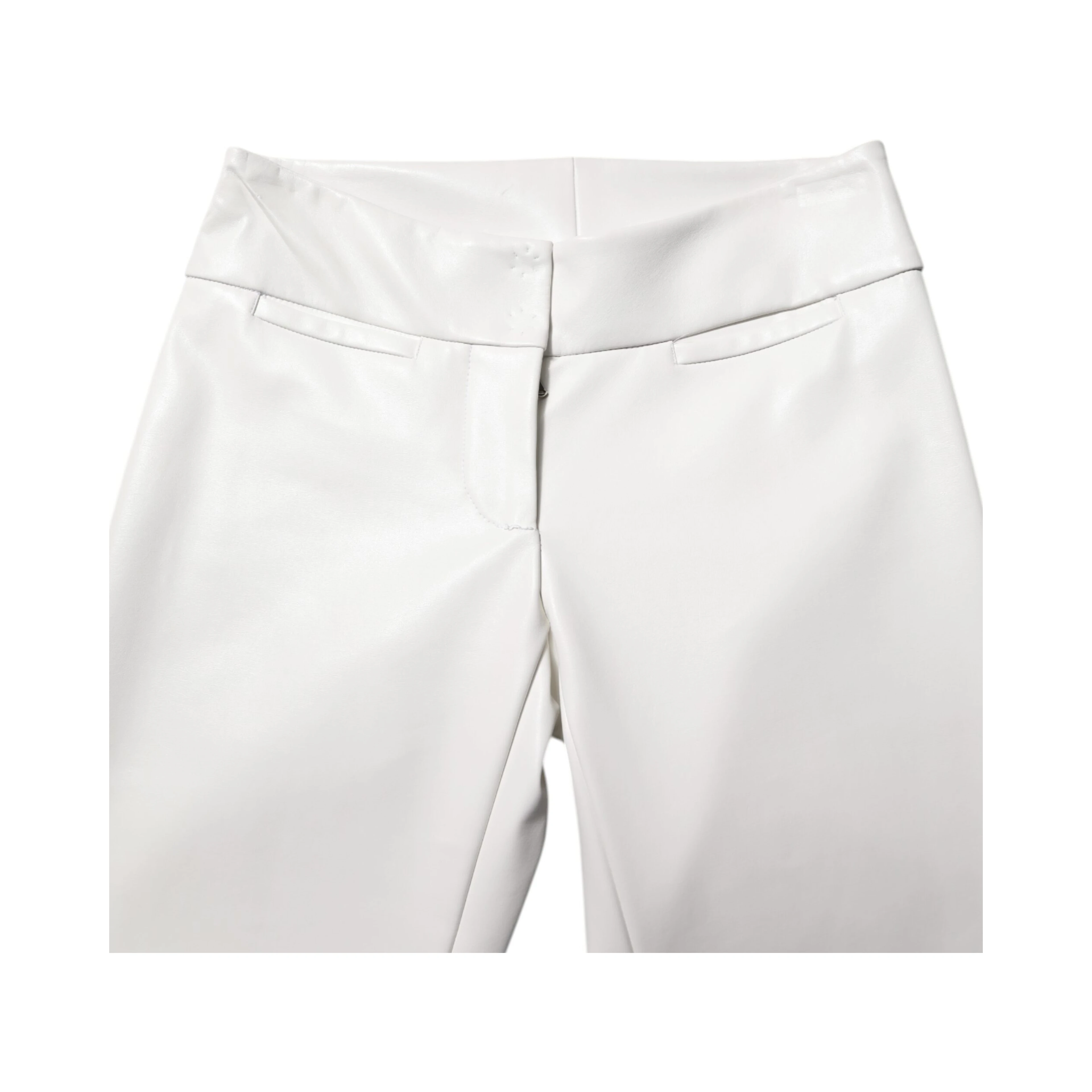 White Polyurethane High Waist Tapered Pants