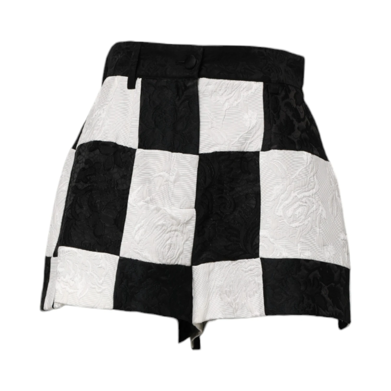 Black White Floral Brocade Hot Pants Shorts
