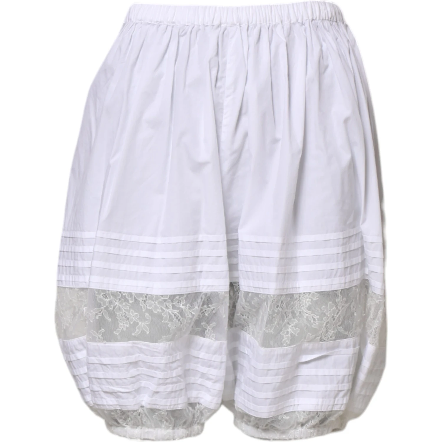 White Lace Paneled Cotton High Waisted Shorts