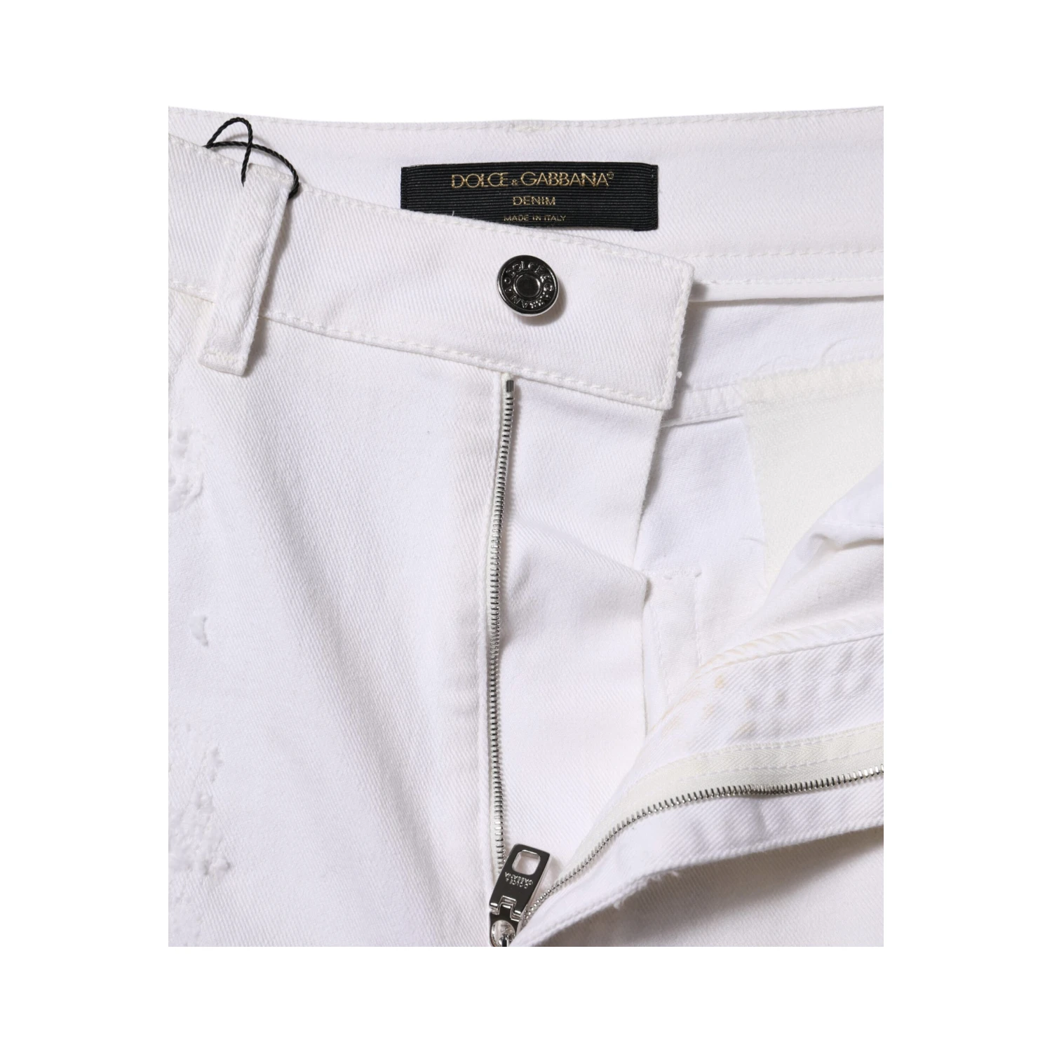 White Tattered Cotton High Waist Denim Jeans