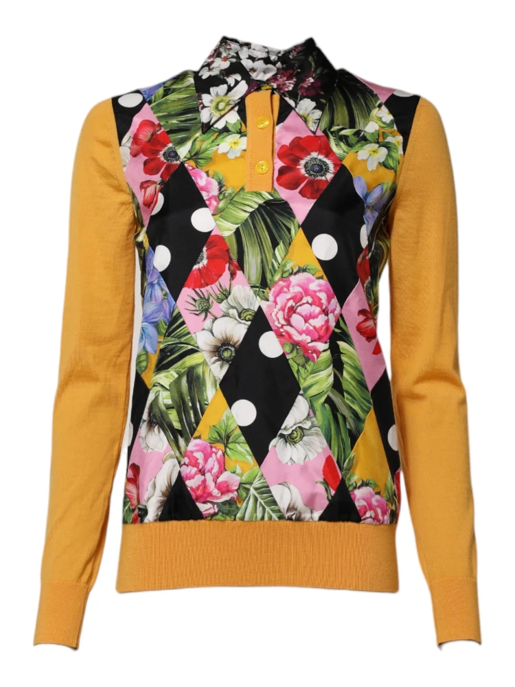 Multicolor Floral Long Sleeves Polo Top alternative