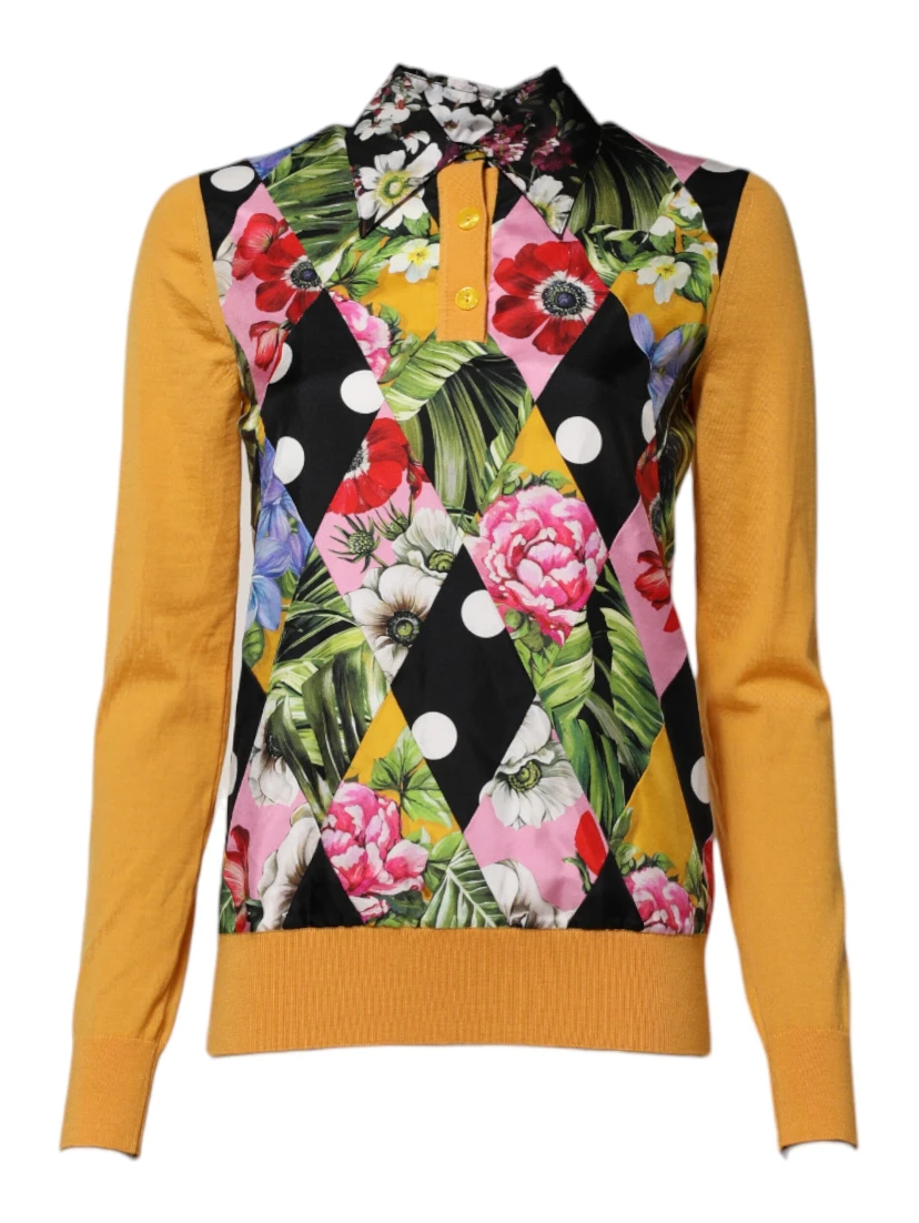 Multicolor Floral Long Sleeves Polo Top