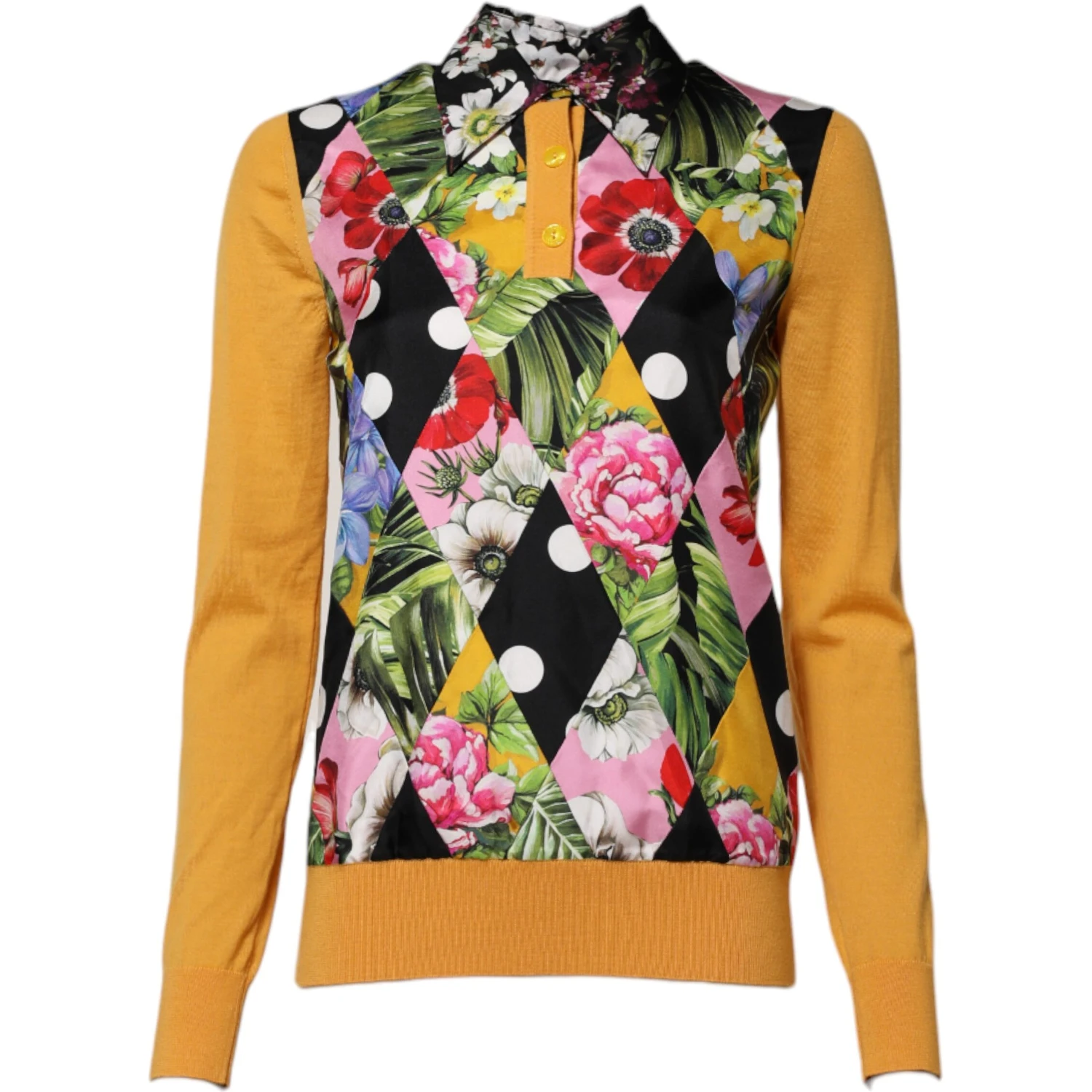 Multicolor Floral Long Sleeves Polo Top