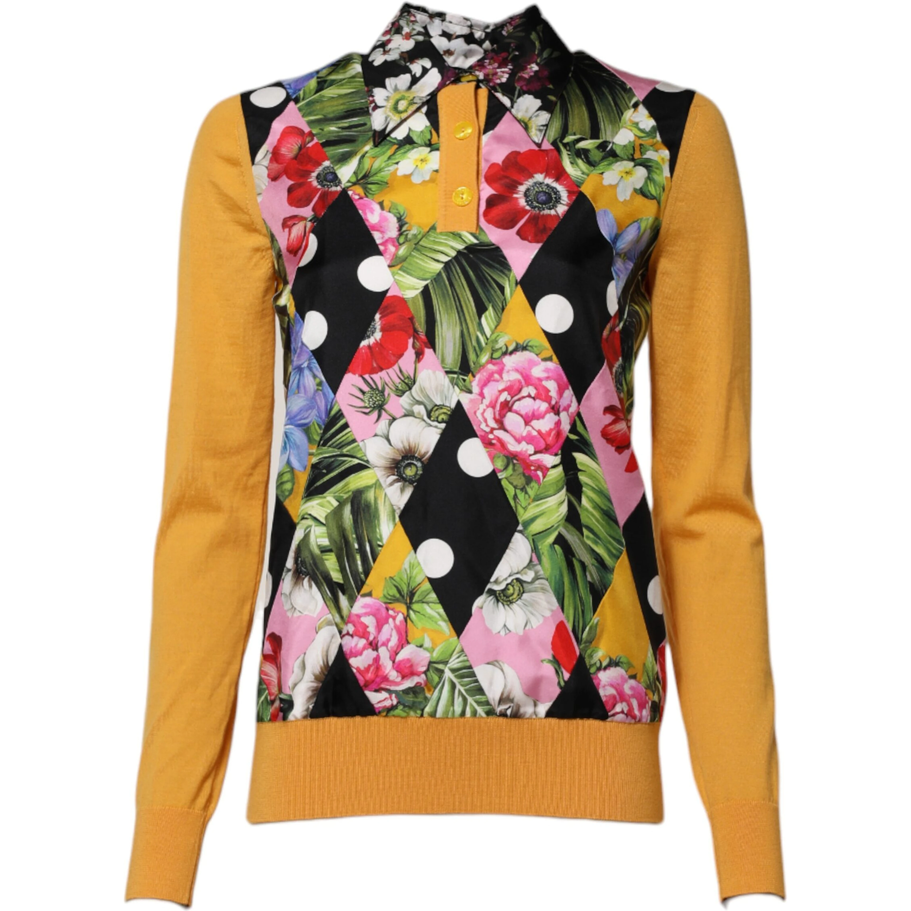 Multicolor Floral Long Sleeves Polo Top