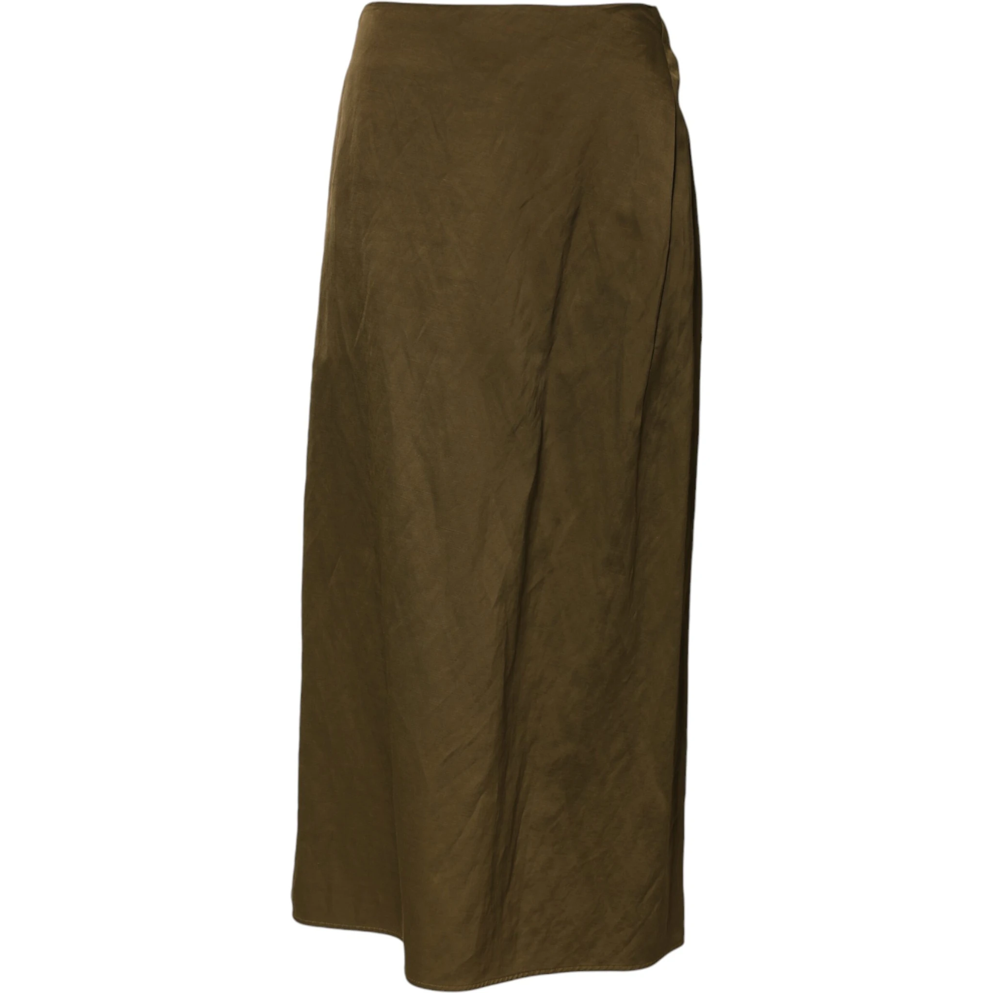 Olive Green Viscose A-line High Waist Midi Skirt