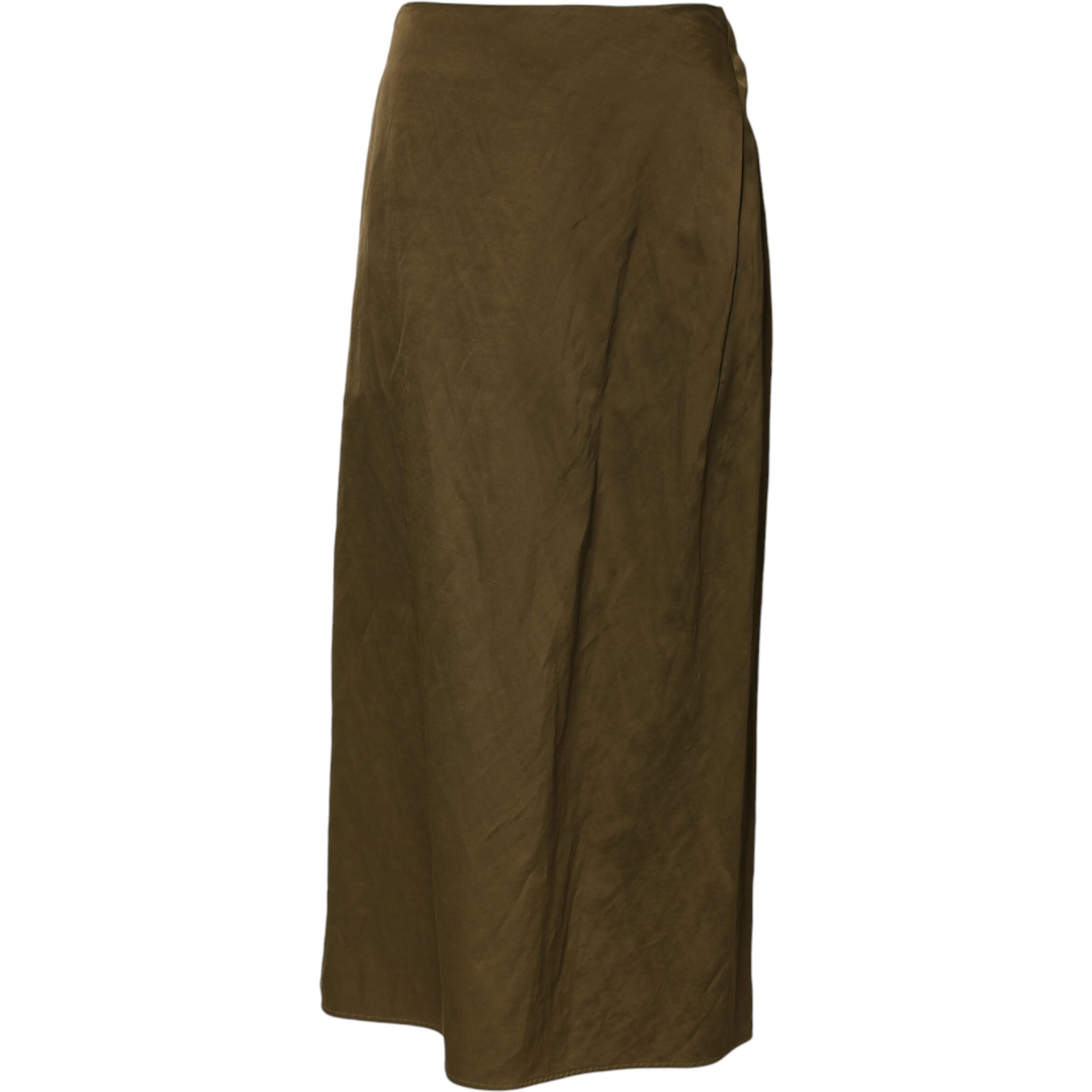 Olive Green Viscose A-line High Waist Midi Skirt