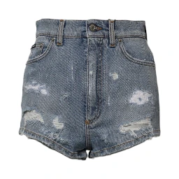 Blue Tattered Denim Cotton Hot Pants Shorts