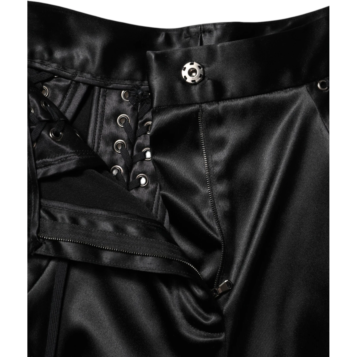Black Lace Details High Waist Skinny Pants