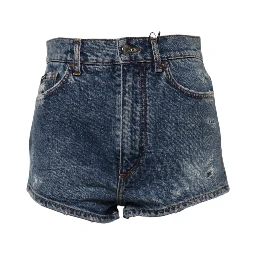Blue Tattered Denim Cotton Hot Pants Shorts