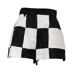 Black White Floral Brocade Hot Pants Shorts