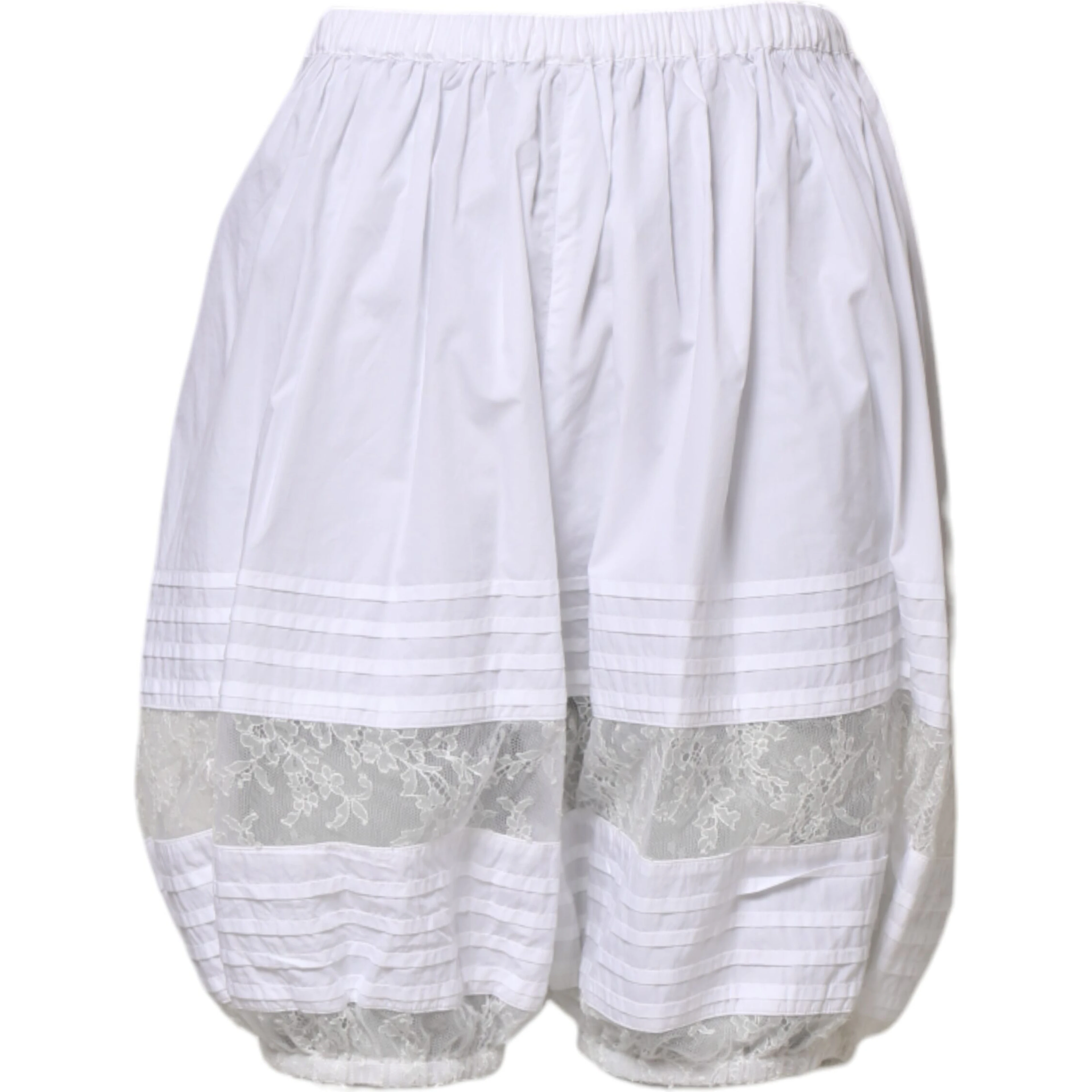 White Lace Paneled Cotton High Waisted Shorts