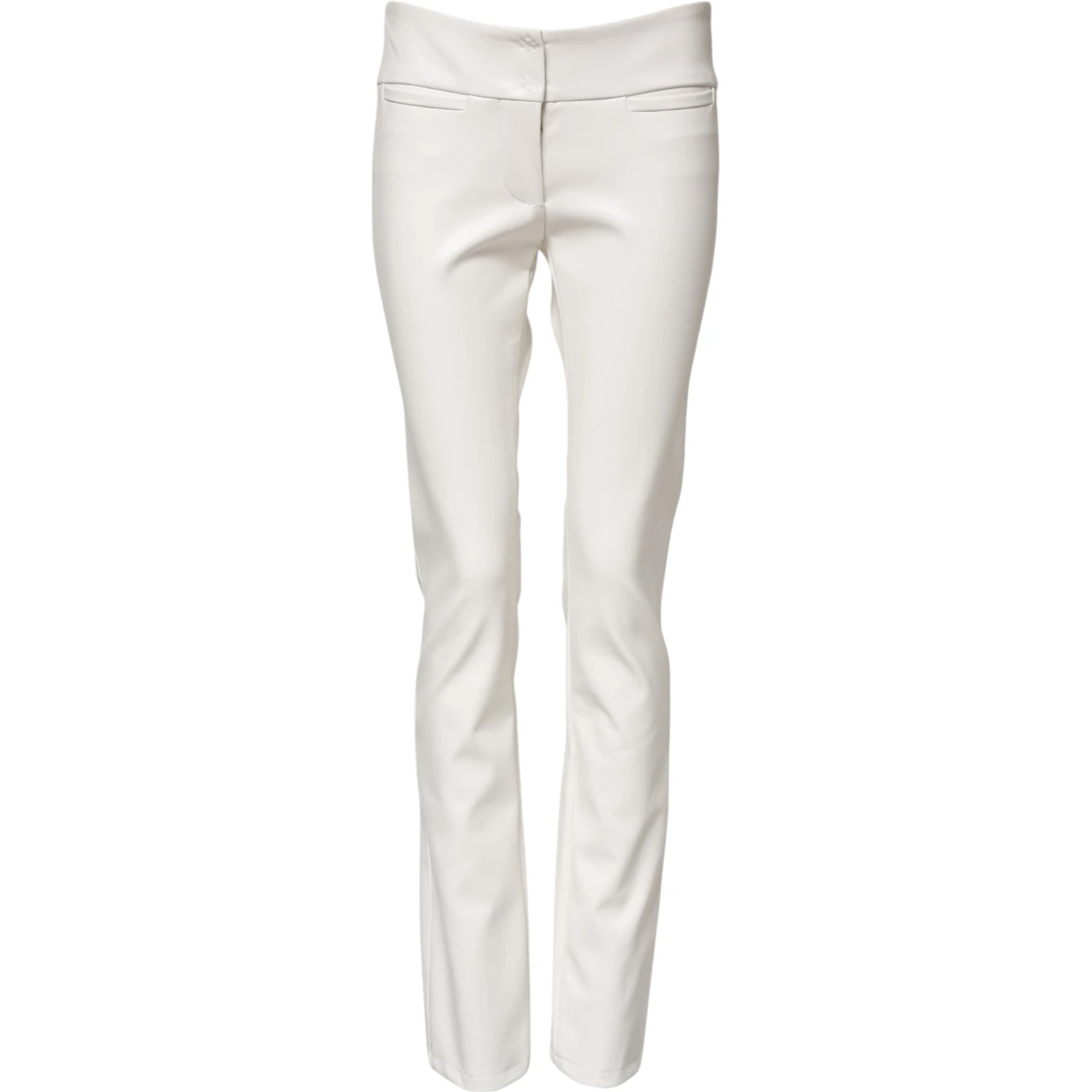White Polyurethane High Waist Tapered Pants