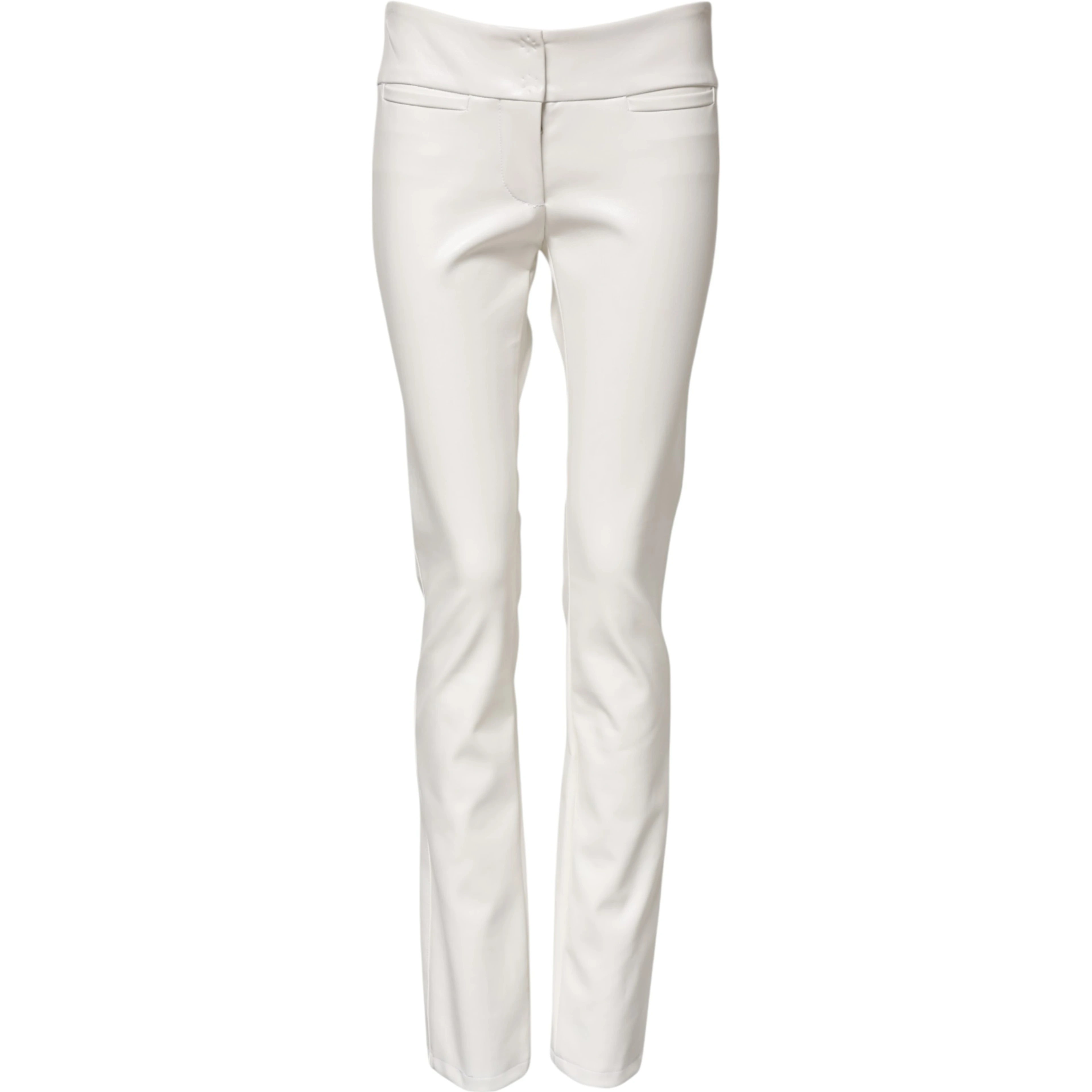 White Polyurethane High Waist Tapered Pants