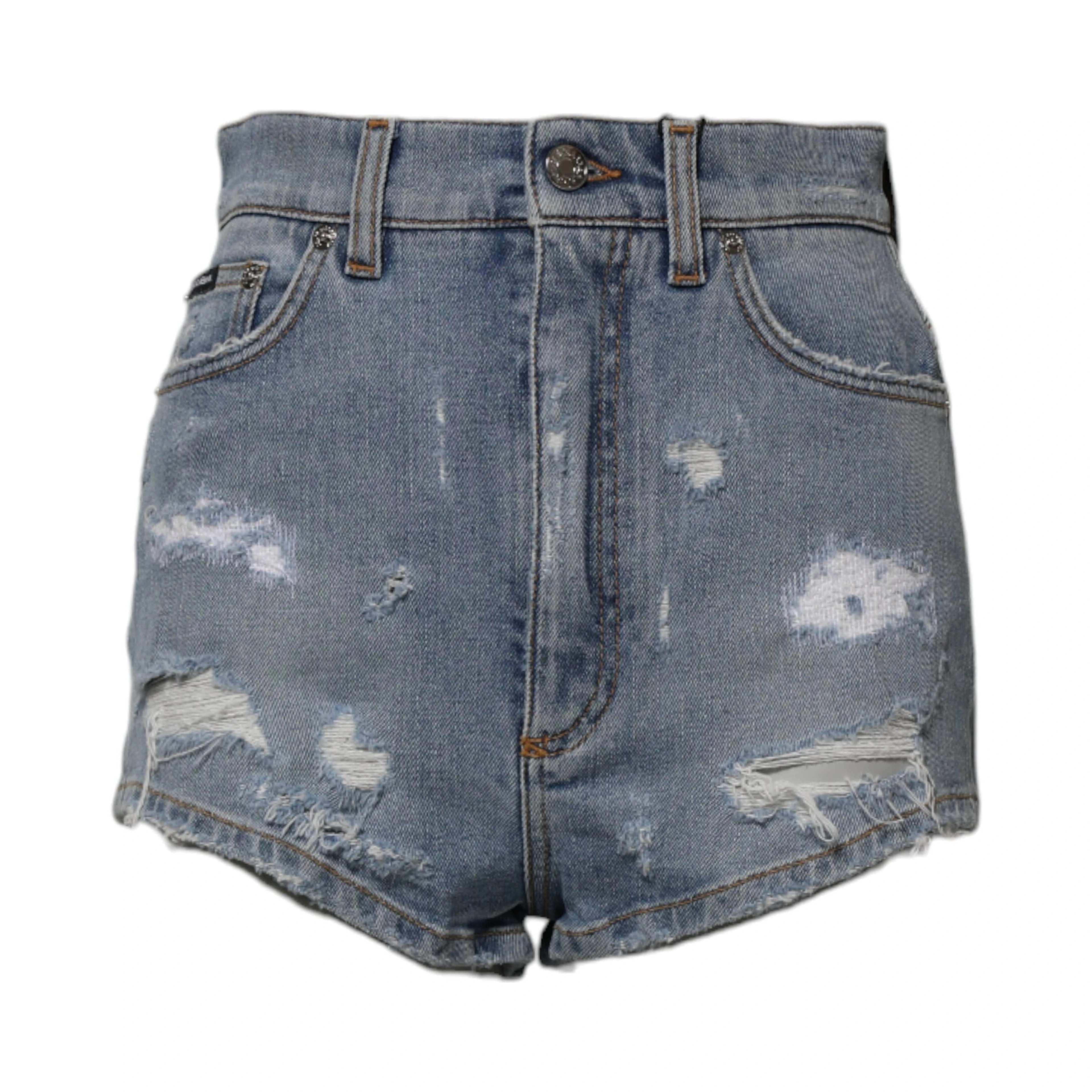 Blue Tattered Denim Cotton Hot Pants Shorts