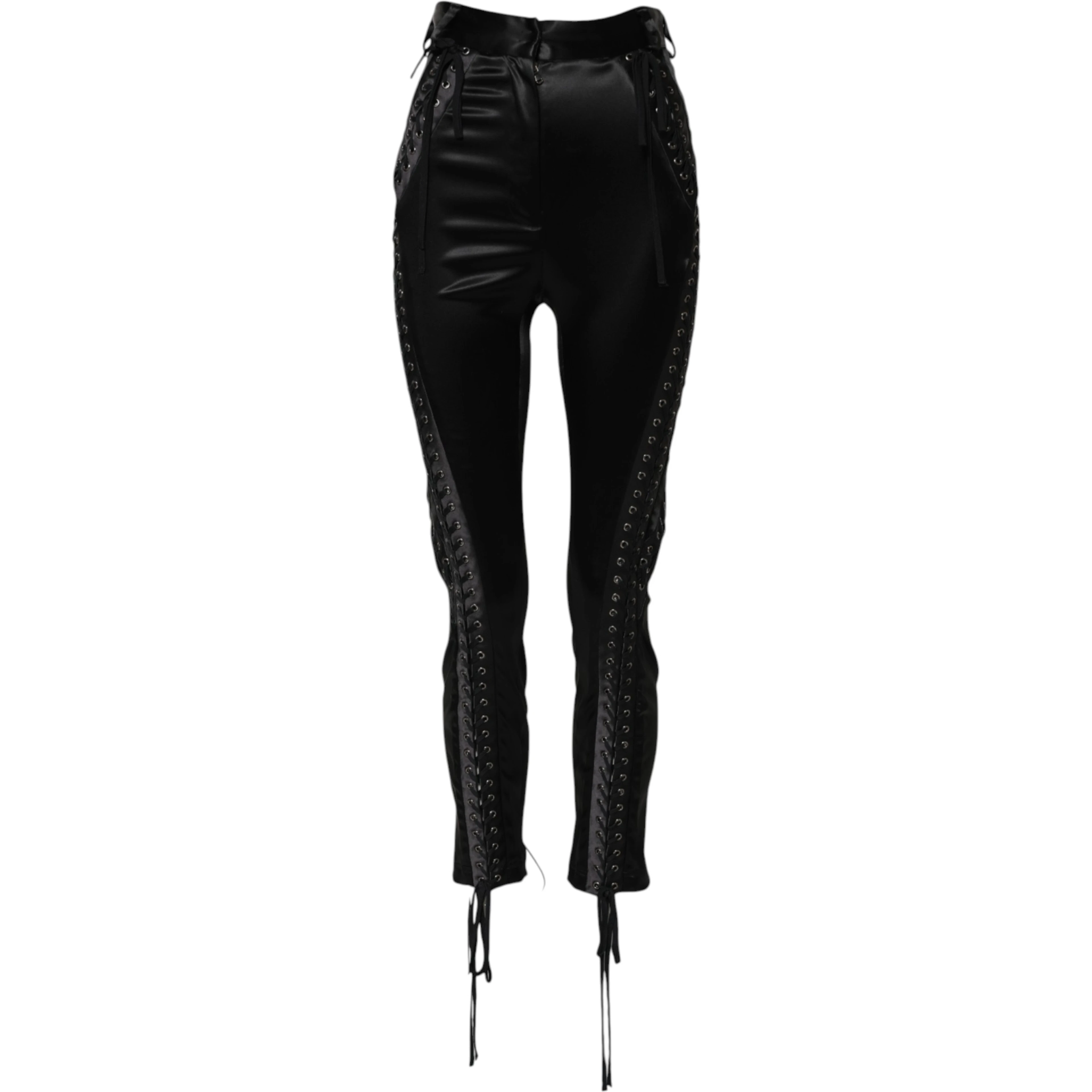 Black Lace Details High Waist Skinny Pants