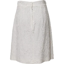 White Floral Brocade A-line High Waist Skirt