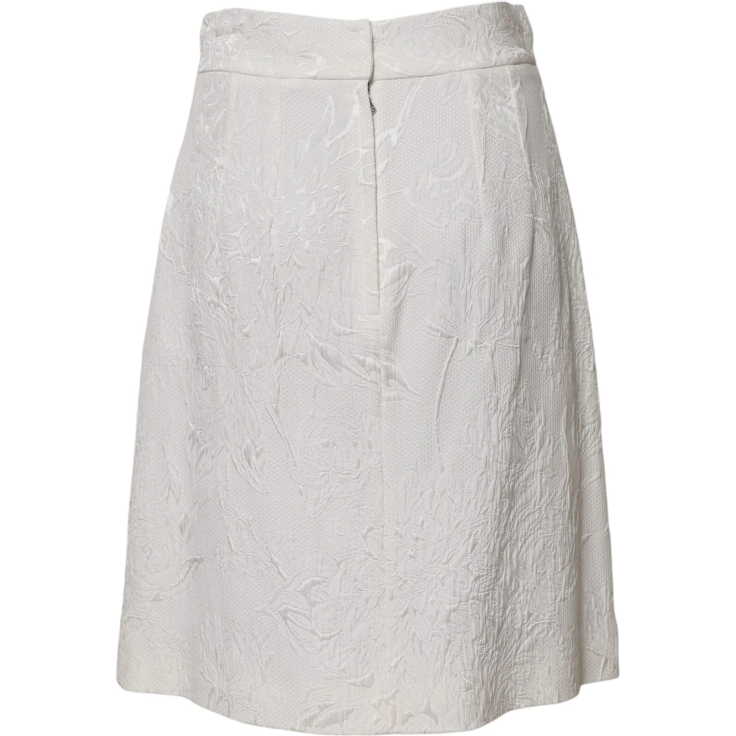 White Floral Brocade A-line High Waist Skirt