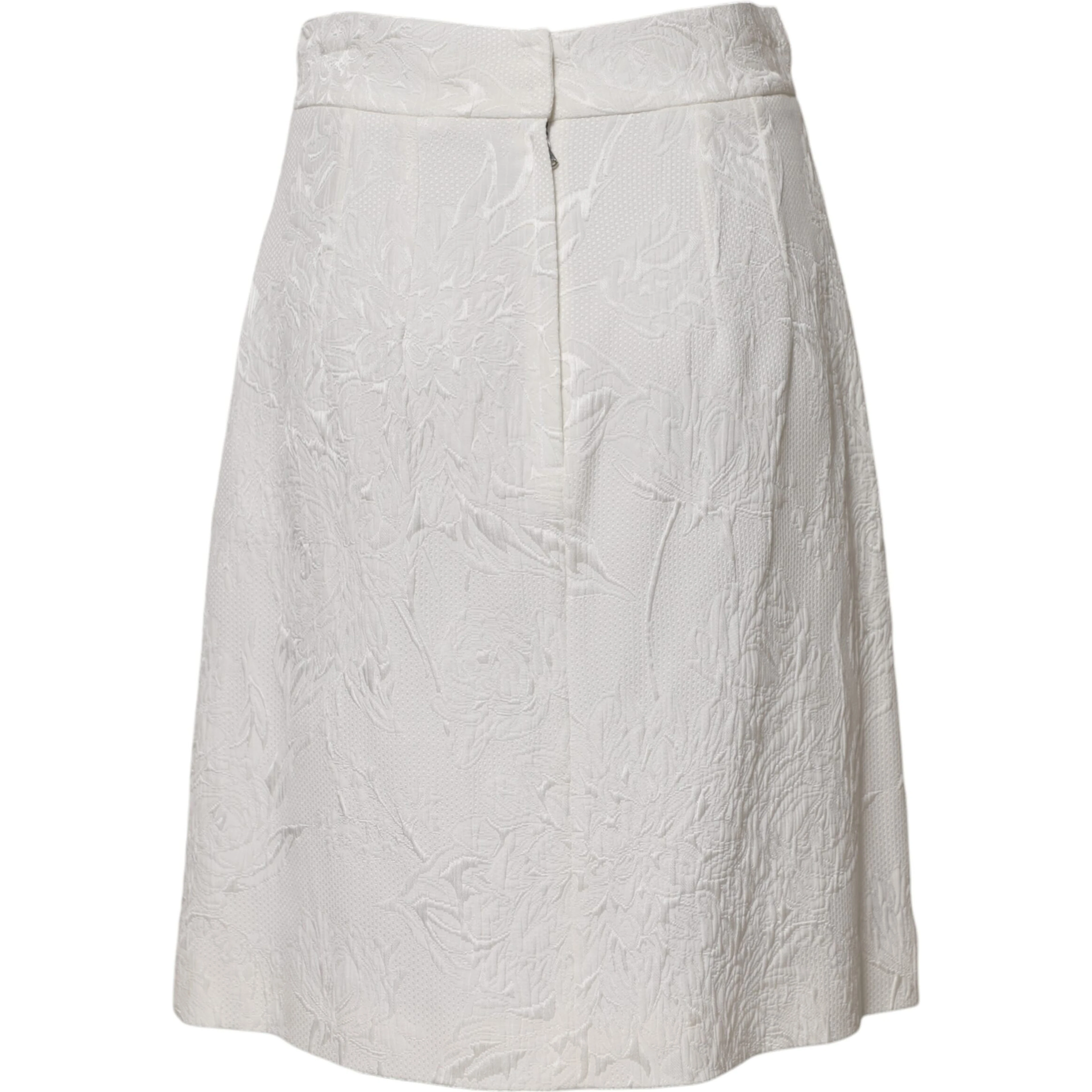 White Floral Brocade A-line High Waist Skirt