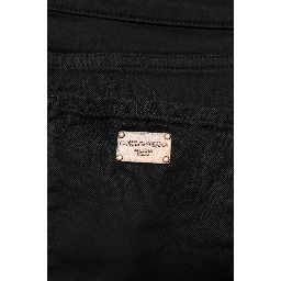Black Cotton Logo Skinny Mid Waist Denim Jeans