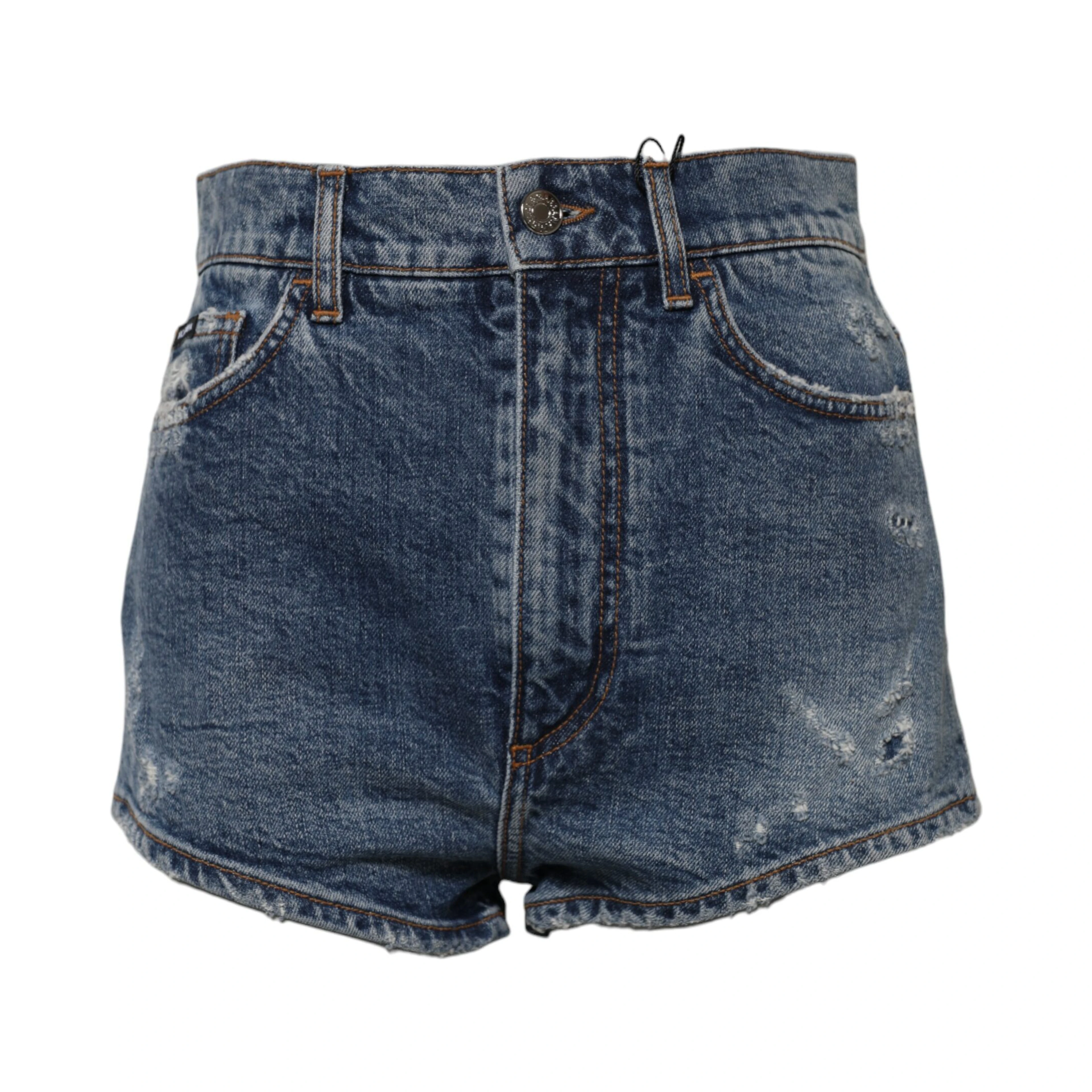 Blue Tattered Denim Cotton Hot Pants Shorts