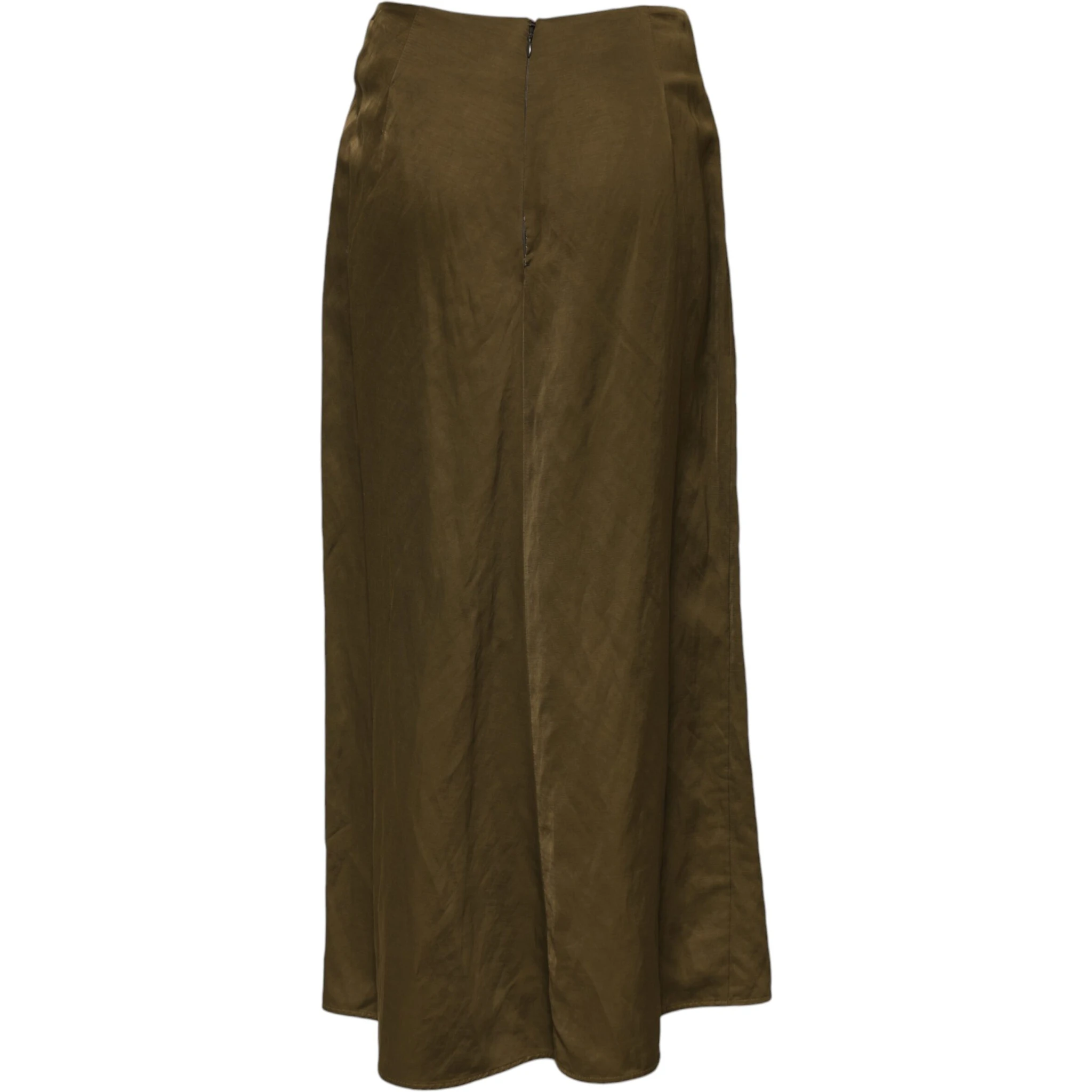 Olive Green Viscose A-line High Waist Midi Skirt