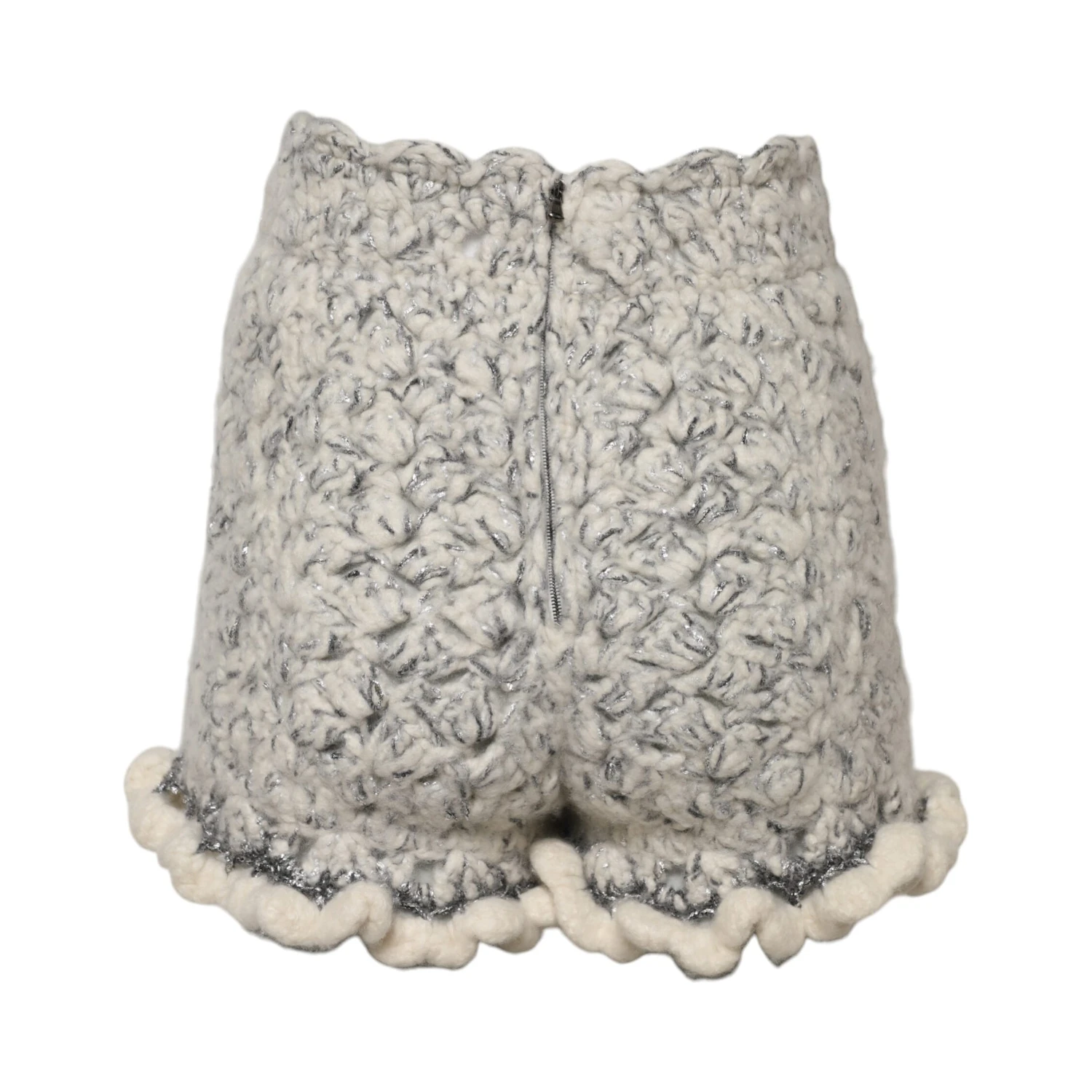 Metallic Bouclé Knit Cashmere Ruffled Shorts