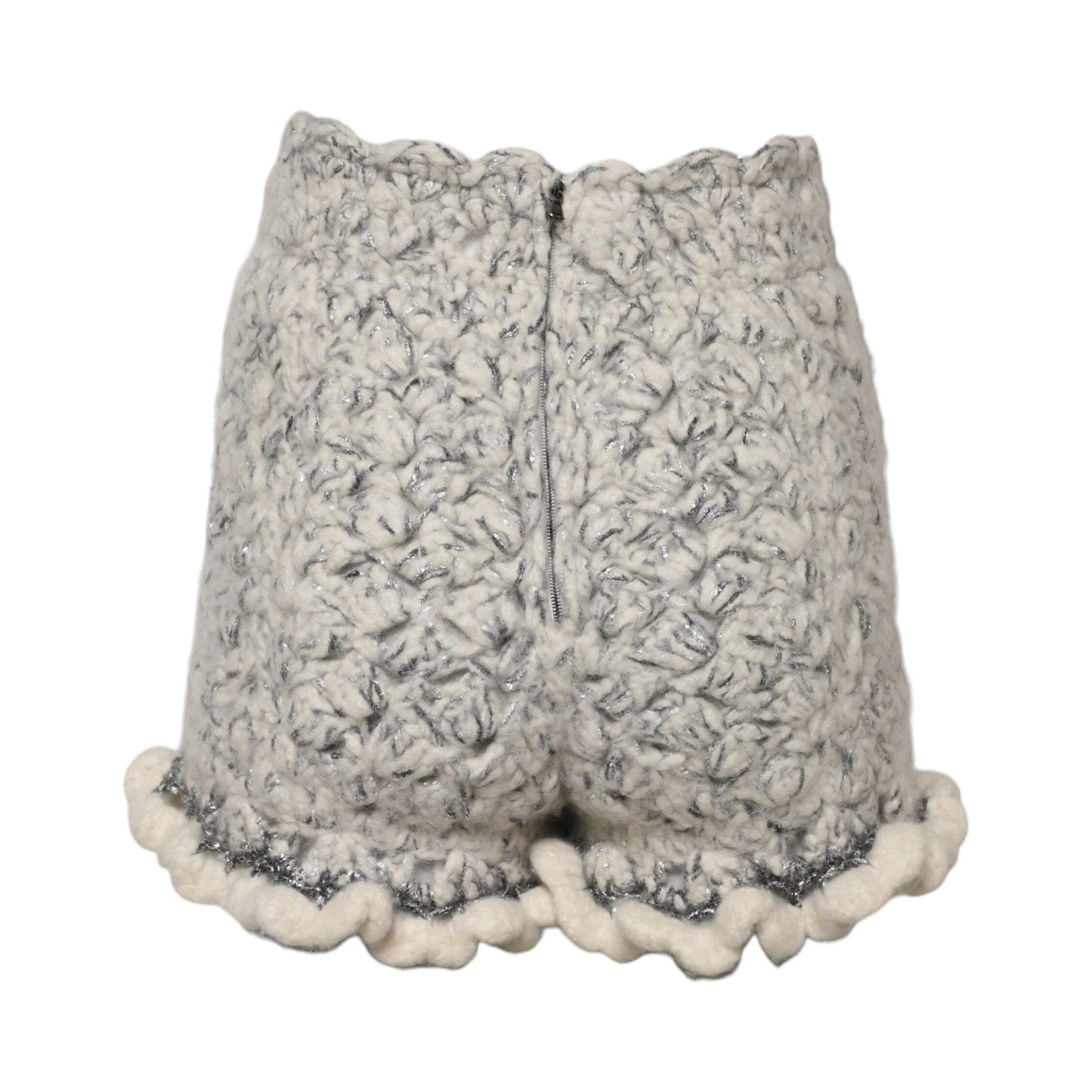 Metallic Bouclé Knit Cashmere Ruffled Shorts