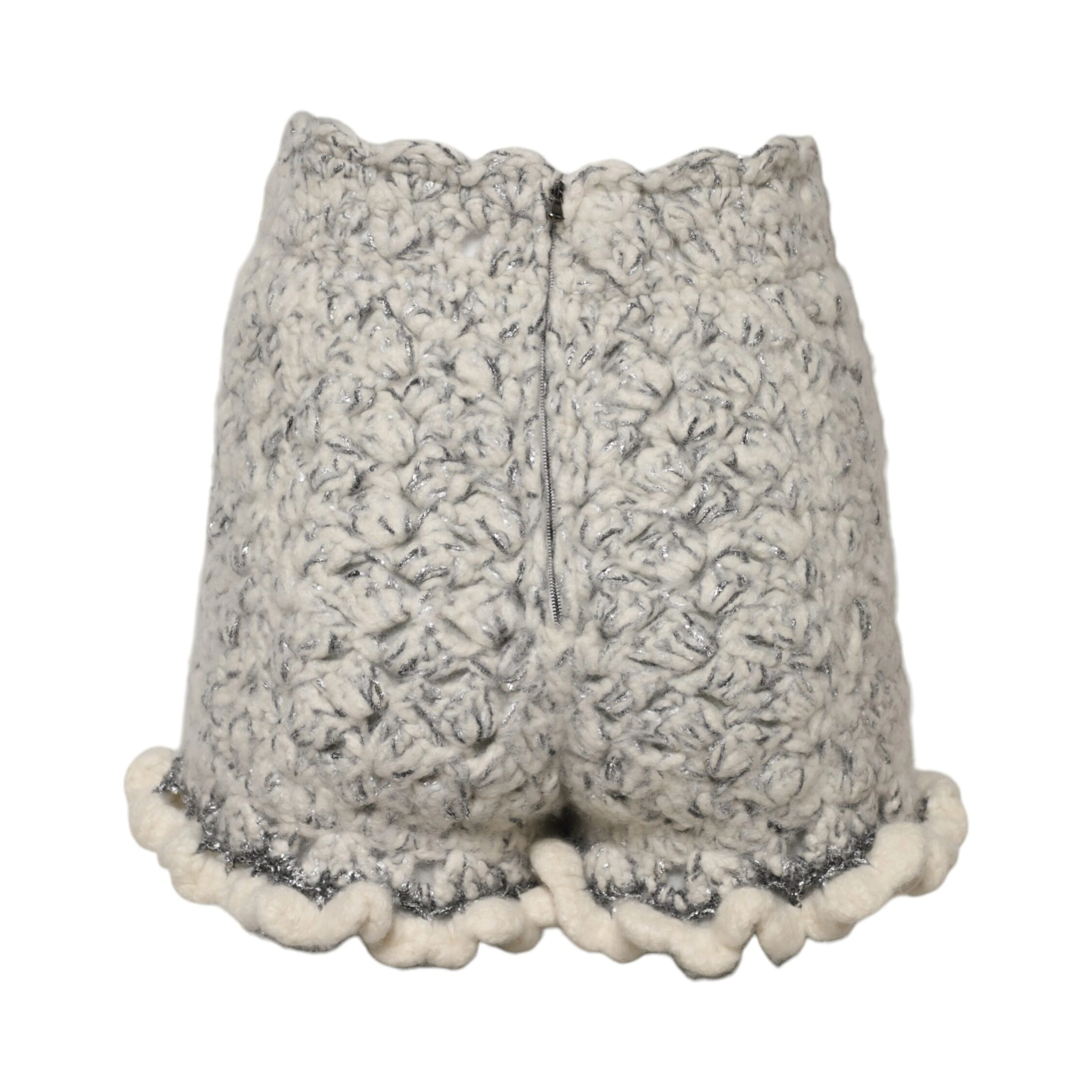 Metallic Bouclé Knit Cashmere Ruffled Shorts