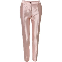 Pink Satin High Waist Tapered Pants